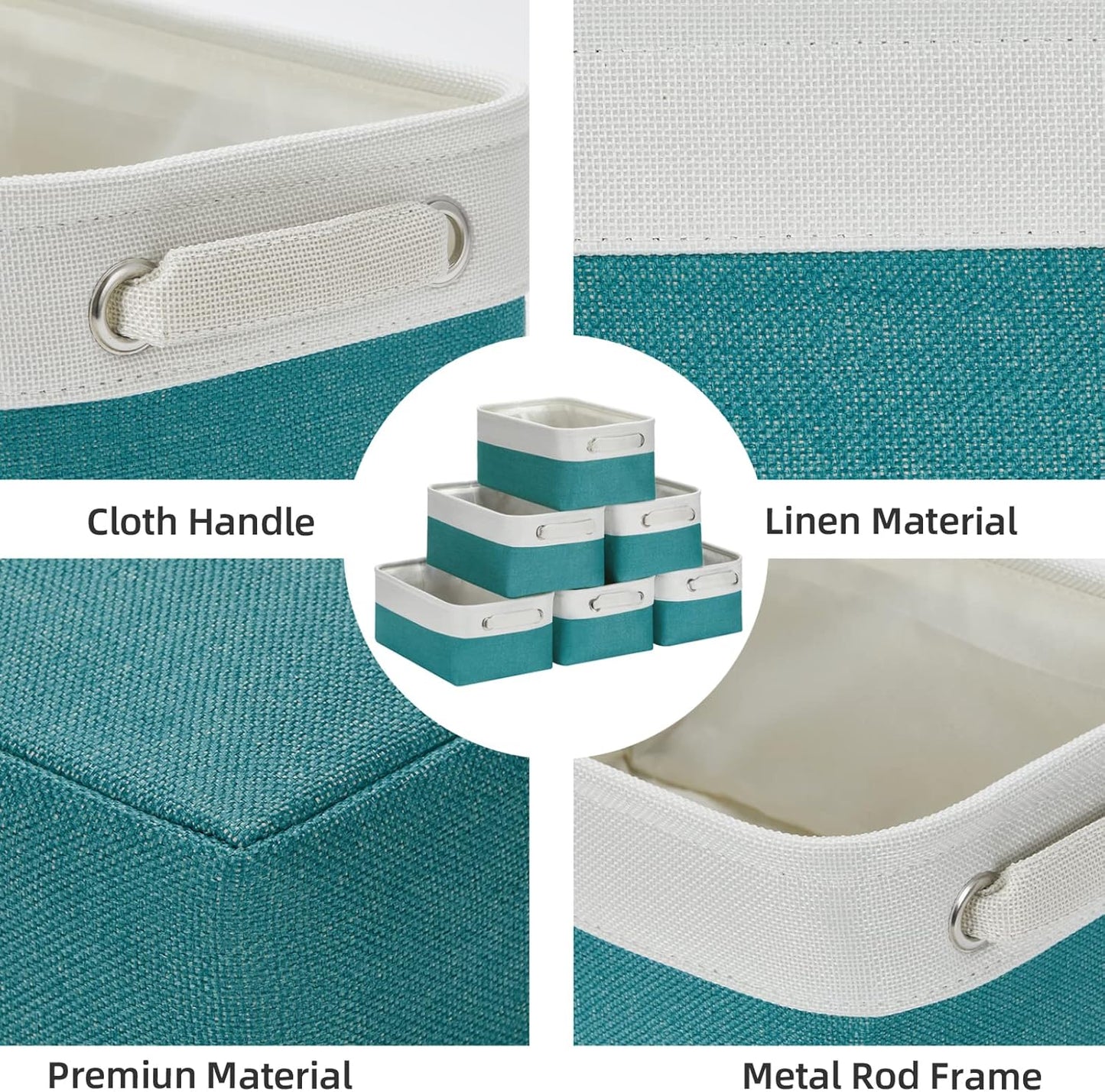 HNZIGE Small Closet Storage Baskets for Storage,Rectangular Storage Baskets Bins for Nursery,Gifts Empty Baskets for Organizing Shelves,Baby,Toy,Home(White&Teal,11.8" x 7.8" x 5.1")