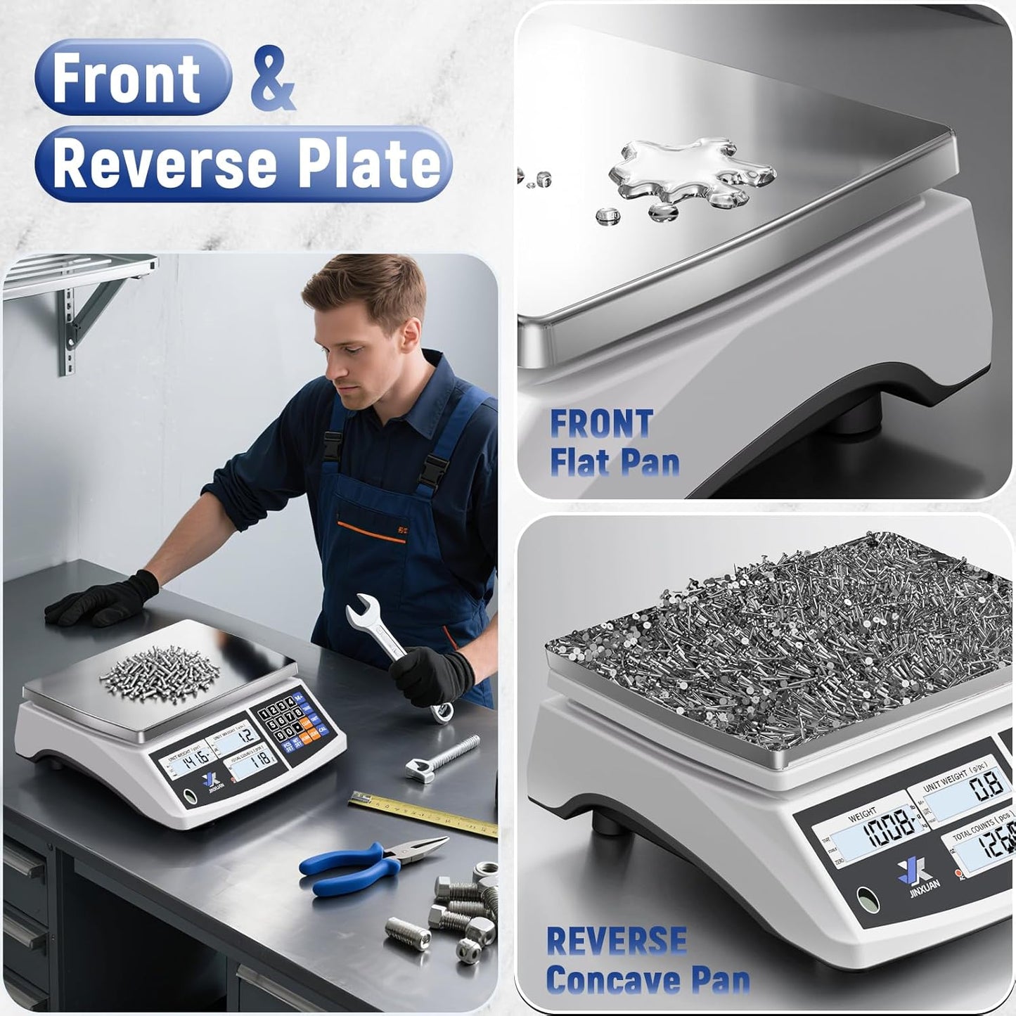 Industrial Counting Scale Digital Inventory Scale for Small Parts Coins Jewelry Piece, 66lb/30kg Electronic Bench Scale Gram Scale with Battery AC Power Backlight LCD Display, lb/g/kg/oz, 0.001lb/0.5g