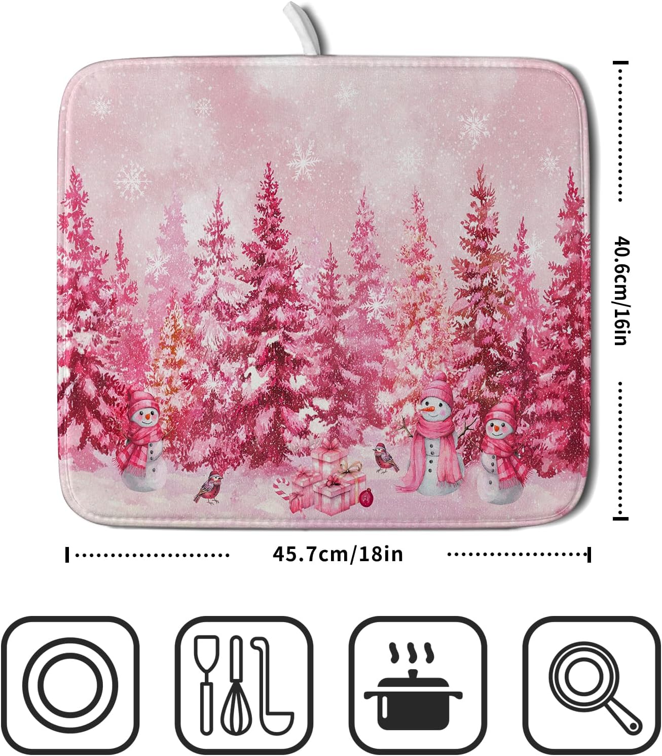 Pink Winter Dish Drying Mat Forest Washable Drying Matt Kitchen Counter Absorbent Coffee Mat for Women