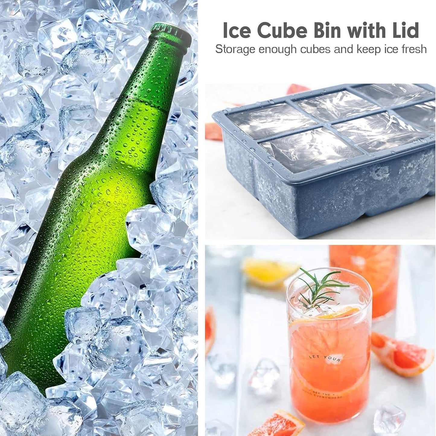 Silicone Ice Cube Trays 3 Pack - Large Size Silicone Ice Cube Molds with Leak Proof Removable Lid Square Ice Cube Tray And BPA Free for Cocktail,Whiskey, Stackable Flexible Ice