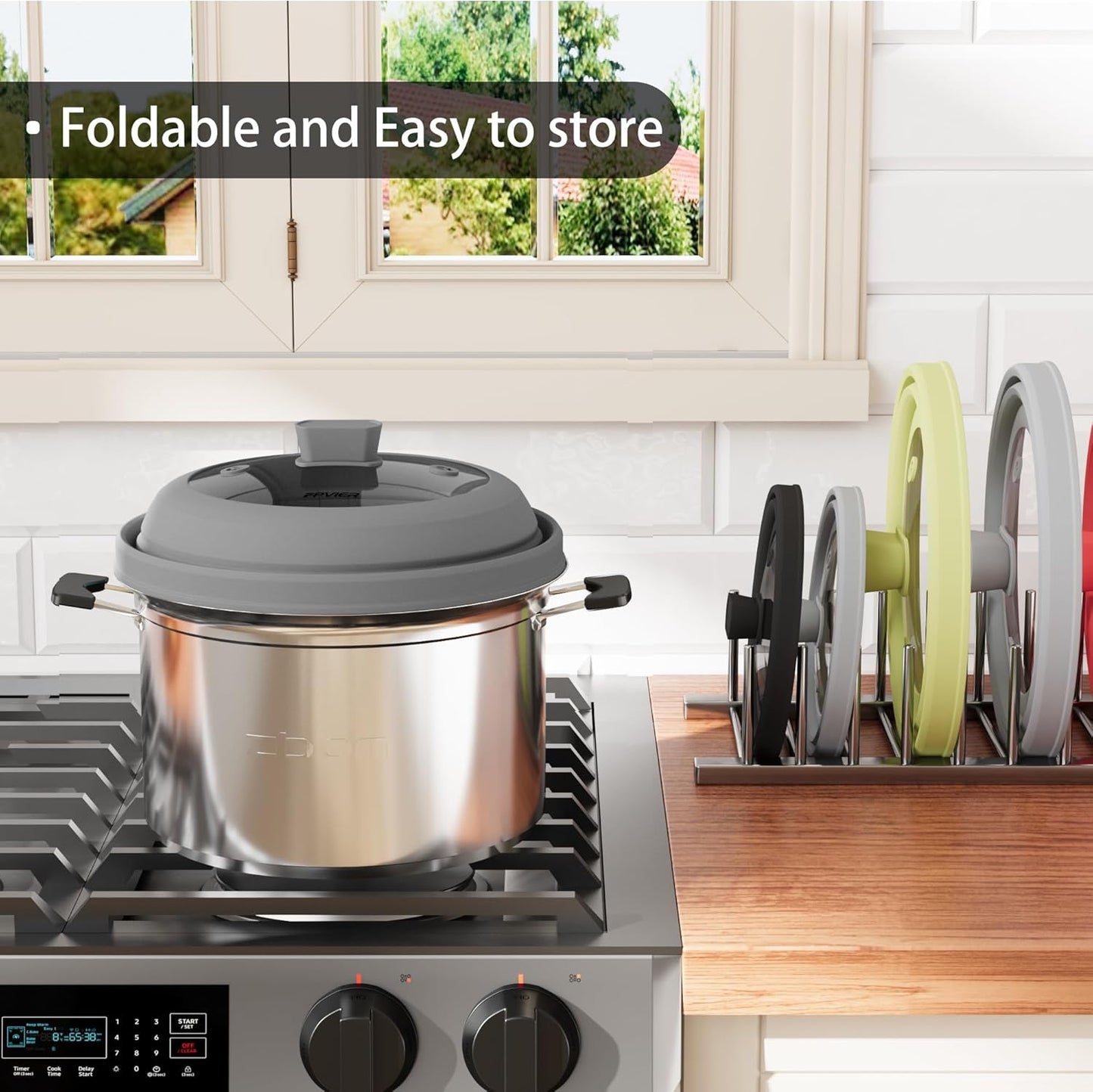 Microwave Splatter Cover, Vented Silicone and Glass Cover Splatter Guard Lid, Food Collapsible Plate Cover Lid with Easy Grip Handle. (Gray, 11.8 inch)