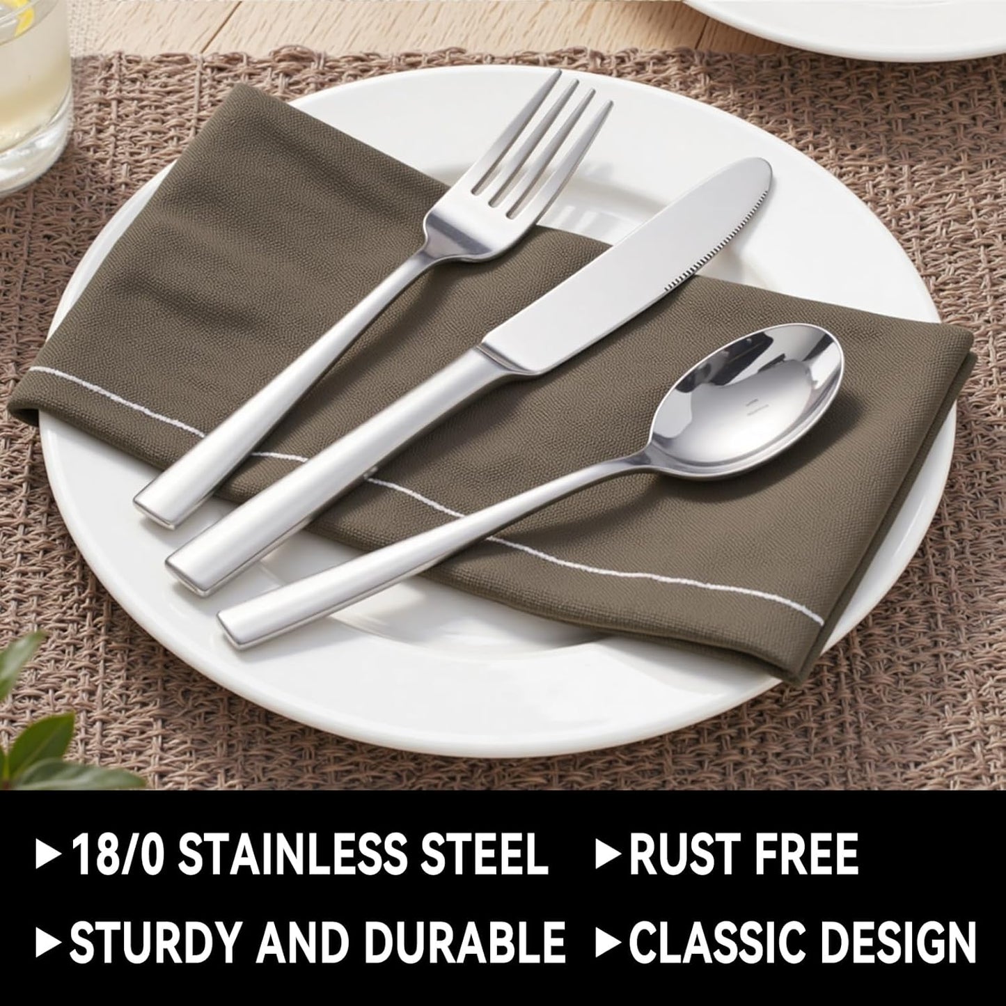 49-Piece Silverware Set with Organizer, Stainless Steel Kitchen Utensils Set for 8, Cutlery Flatware Set with Steak Knives Fork Spoon for Home Kitchen Tableware, Dishwasher Safe