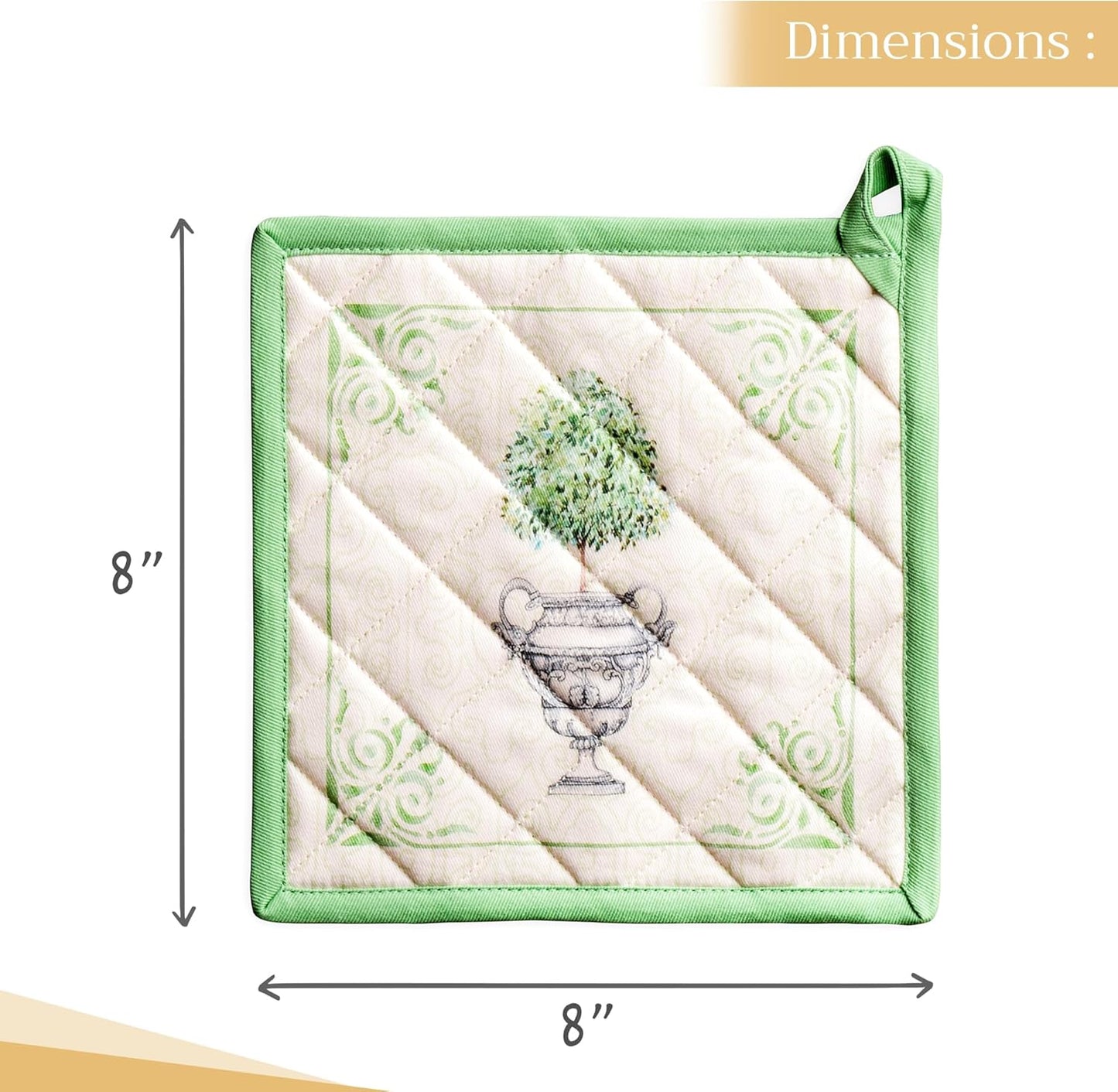 Maison d' Hermine Pot Holders 100% Cotton Heat Resistant Potholders 8" x 8" Hot Pads with Loop BBQ, Cooking, Baking, Grilling, Kitchen, Handling Hot Pans Spring/Summer (Pack of 1, Jardin Du Roy)