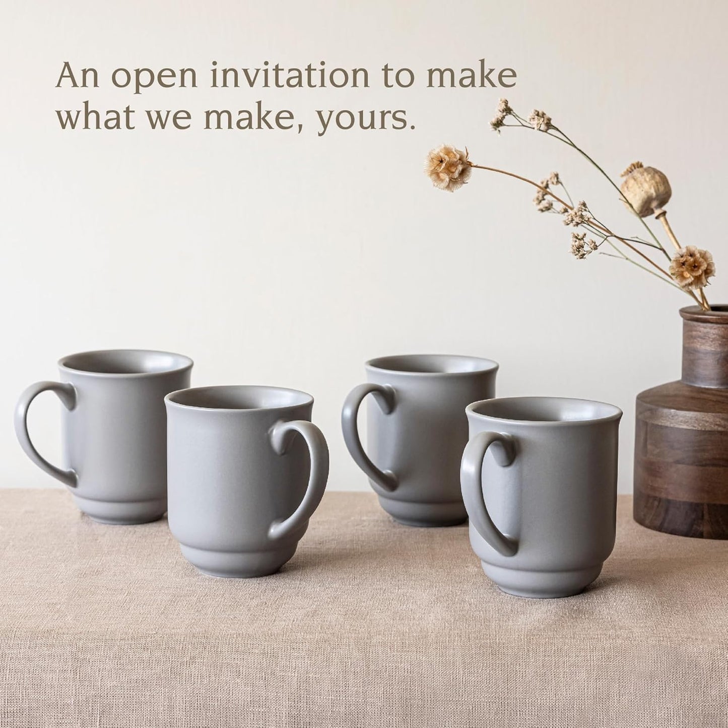 over&back Rim Stoneware Coffee Mugs - 4-Piece Mug Set - Enjoy the Perfect Cup of Coffee, Tea, Latte, and More - Semi-Matte Charcoal - 16oz