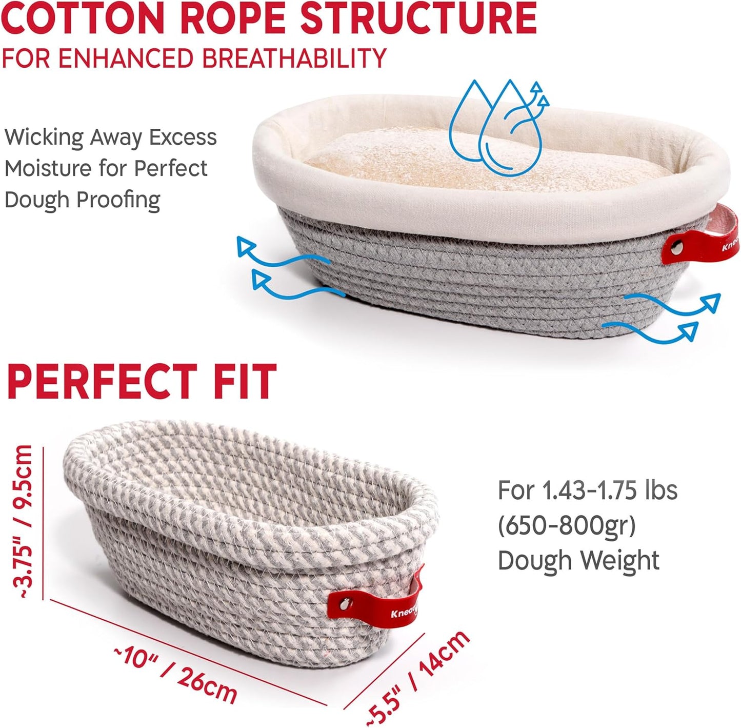 KneadAce Sourdough Starter Kit (PRO 34oz Jar, 2xOval baskets, Red Bread Lame)