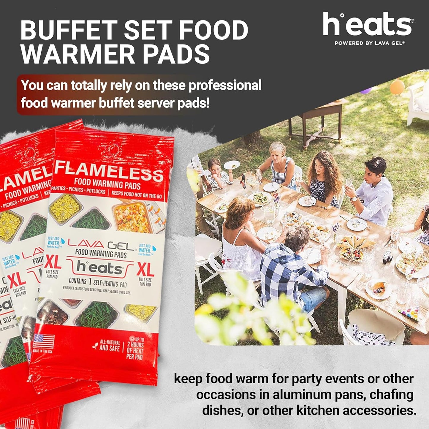 H°eats Flameless Food Warming Pads (72-Pack) - Full Size Food Warmers for Parties Buffet - Party Buffet Servers and Warmers - Heating Pads for Chafing Dish - Must-Have Catering Supplies