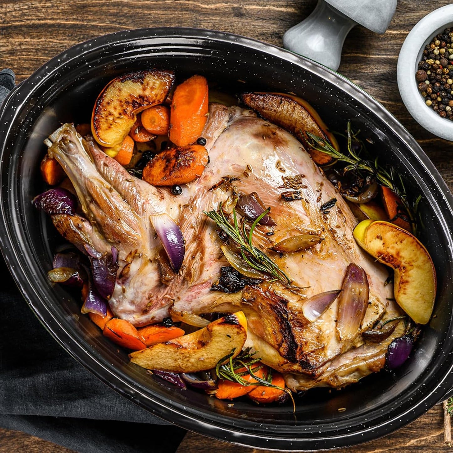 TOPZEA Granite Roasting Pan with Lid, 18" x 12.5" Turkey Roaster Pan Enameled on Steel Nonstick, Covered Oval Roaster Pot Oven Broiler Pan Cookware for Turkey, Chicken, Ham Meat Roast, Dishwasher Safe
