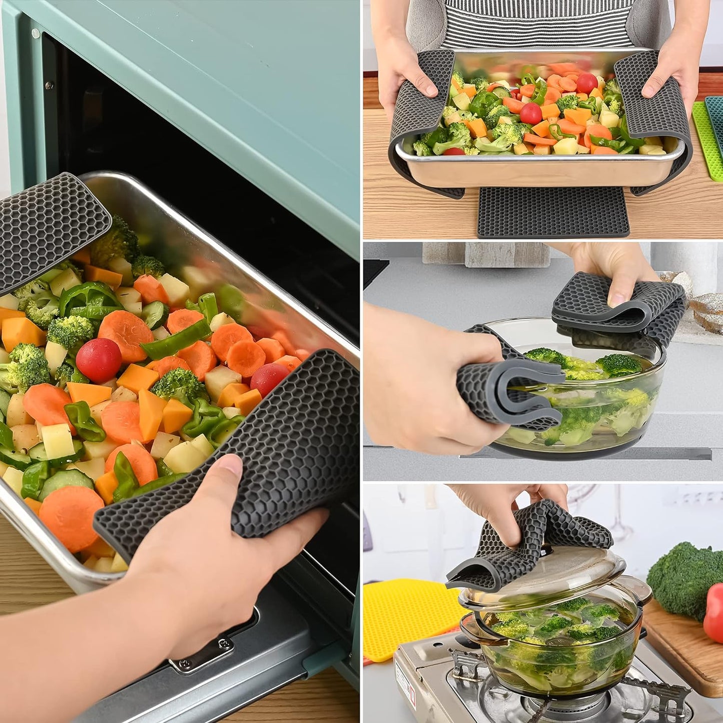 Silicone Trivets for Hot Pots and Pans, Multi-Use Heat Resistant Mats for Countertop Set of 4 Black