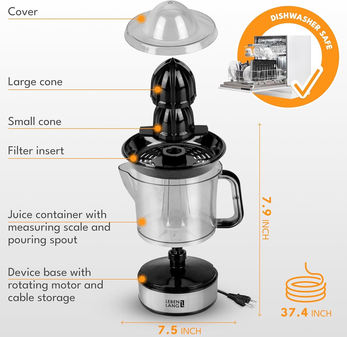 Electric Citrus juicer - 2 cones & BPA-free I High juice yield & Large Volume I 24oz Orange juicer squeezer I Esprimidoras electrico Exprimidor de limones y jugo naranjas for Juicers Machine