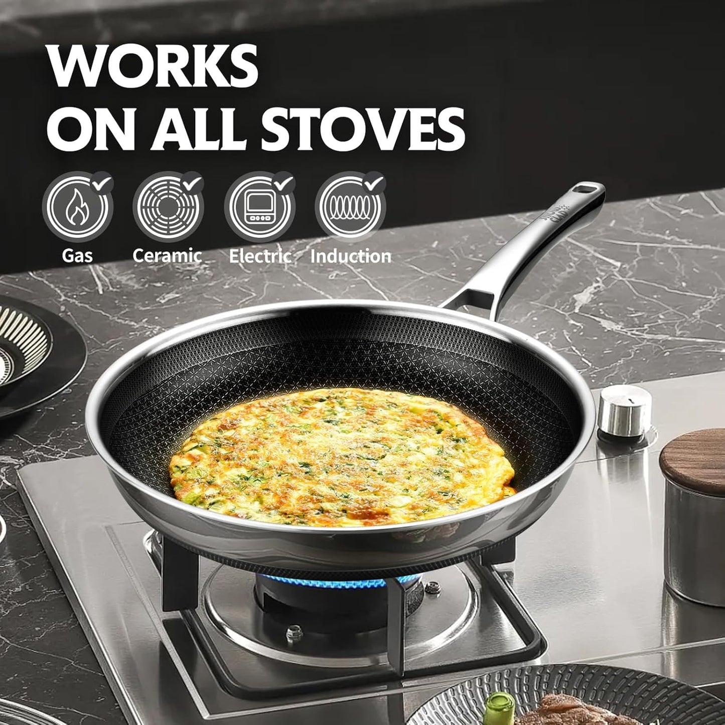 Non Stick Frying Pans, 12 inch Hybrid Frying Pans Nonstick,non stick Stainless Steel Skillets, Dishwasher/Oven Safe Cookware, Induction Compatible, PFOA Free Cookware