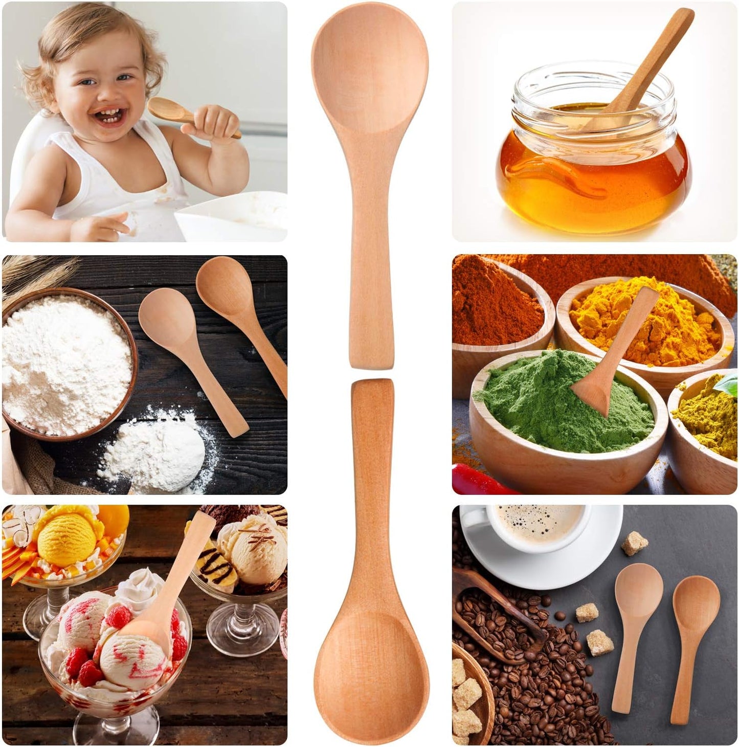Boao 50 Pcs Small Wooden Spoons, 3.5'' L, Mini Wood Natural Tiny Spoons Wooden Little Teaspoons for Jars Sugar Creamer Honey Spices Salt Kitchen Supplies (Mix Color)