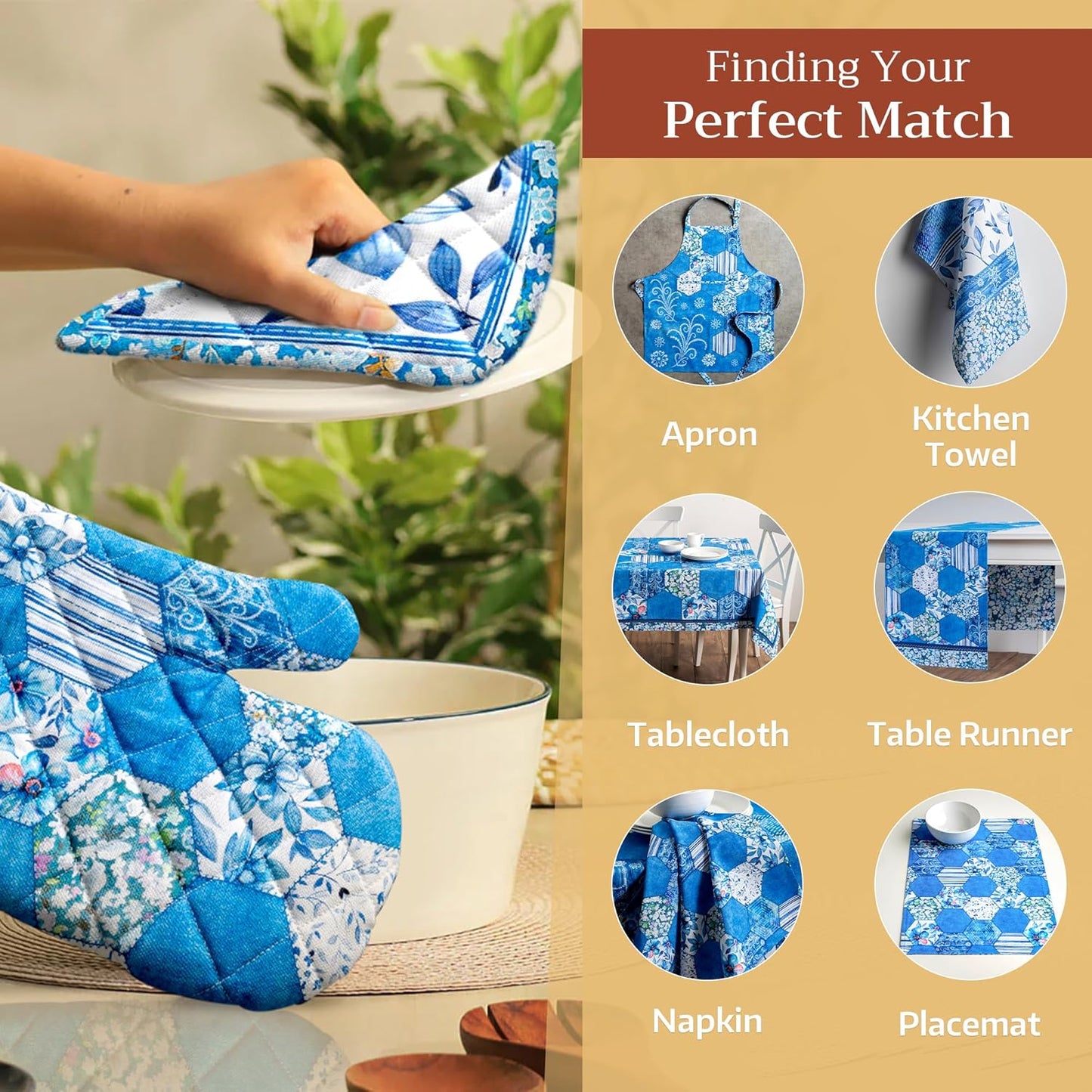 Maison d' Hermine Pot Holders 100% Cotton Heat Resistant Potholders 8" x 8" Hot Pads with Loop BBQ, Cooking, Baking, Grilling, Kitchen, Handling Hot Pans Spring/Summer (Pack of 1, Summer Blues)