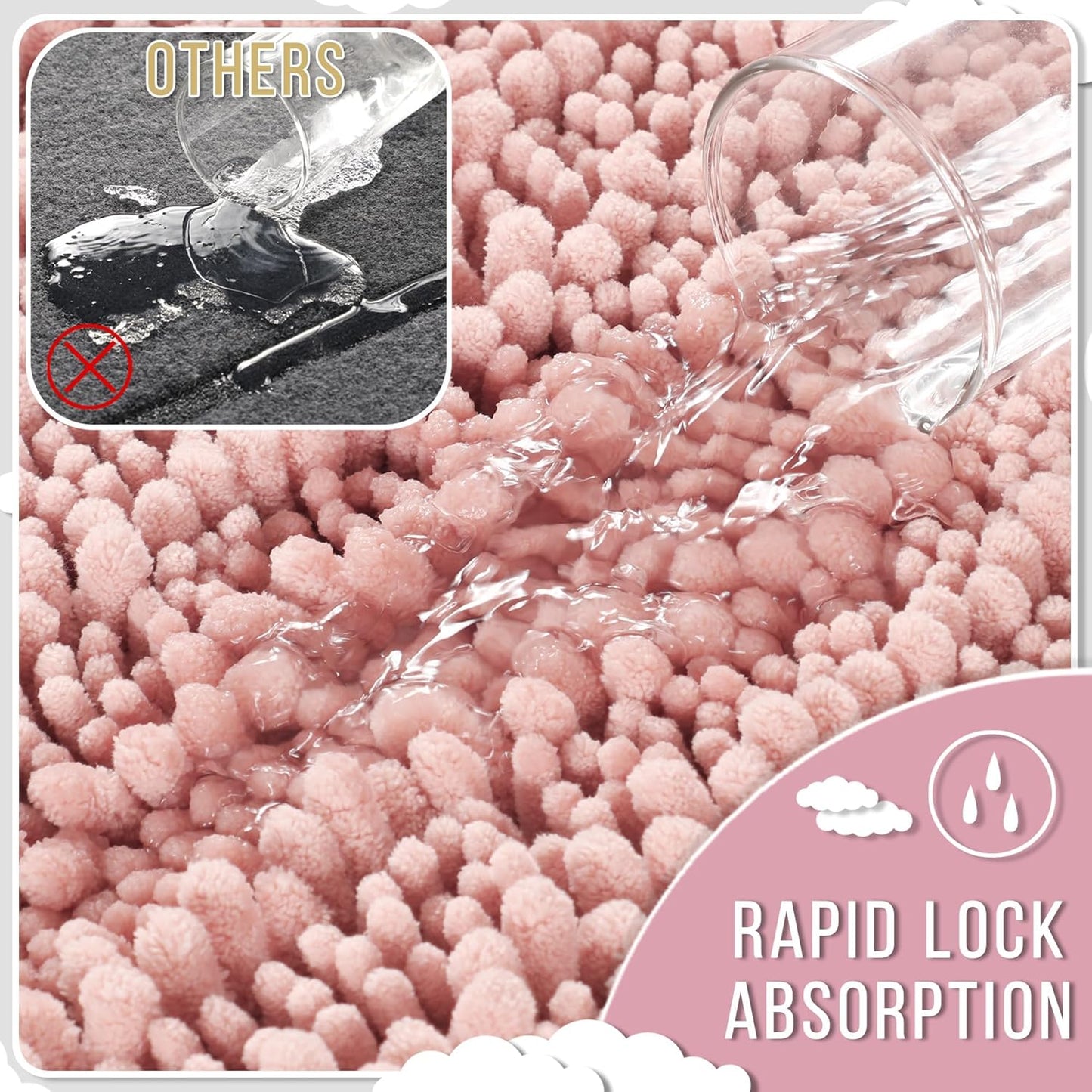 Yimobra Bathroom Rugs Non Slip Washable 32x20 Inch - Ultra Soft Absorbent Chenille Bath Mat, Quick Dry Shaggy Floor Carpet for Tub Shower, Light Pink Home Decor Accessories