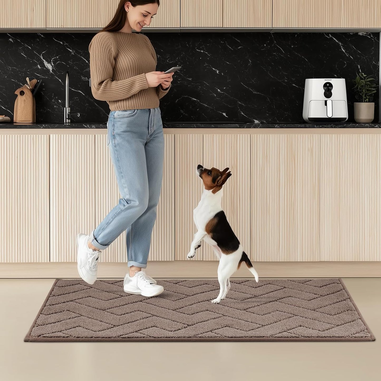 Machine Washable Kitchen Rugs 24" x 36", Non-Slip Kitchen Runner Rugs Mats for Floor, Absorbent Comfort Standing Mats for Kitchen, Sink, Laundry and Hallway, Grayish Brown