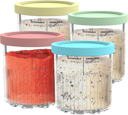 Replacement for Ninja Creami Pints and Lids - 4 Pack NC501, Compatible with Ninja NC501 NC500 Series Creami Deluxe ice Cream Makers, Containers with Leak Proof Lids, Dishwasher Safe