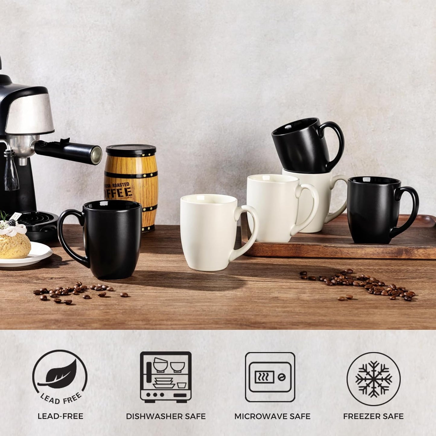 AmorArc 16oz Coffee Mugs Set of 6, Large Ceramic Coffee Mugs for Man, Woman, Dad, Mom, Modern Coffee Mugs Set with handle for Tea/Latte/Cappuccino/Cocoa. Dishwasher&Microwave Safe, Multi-Color