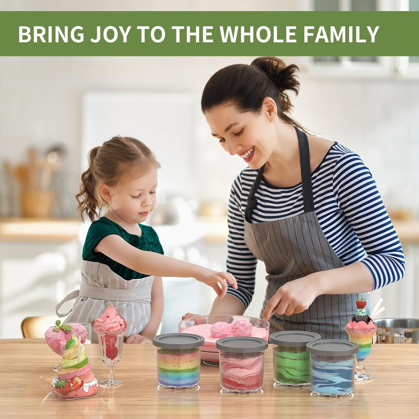 Containers Replacement for Ninja Creami Pints and Lids - 4 Pack,16oz Ice Creamy Containers Cups Jars Canisters Set Compatible with NC299AMZ & NC300s Series Ice Cream Maker- 4 Pack Grey