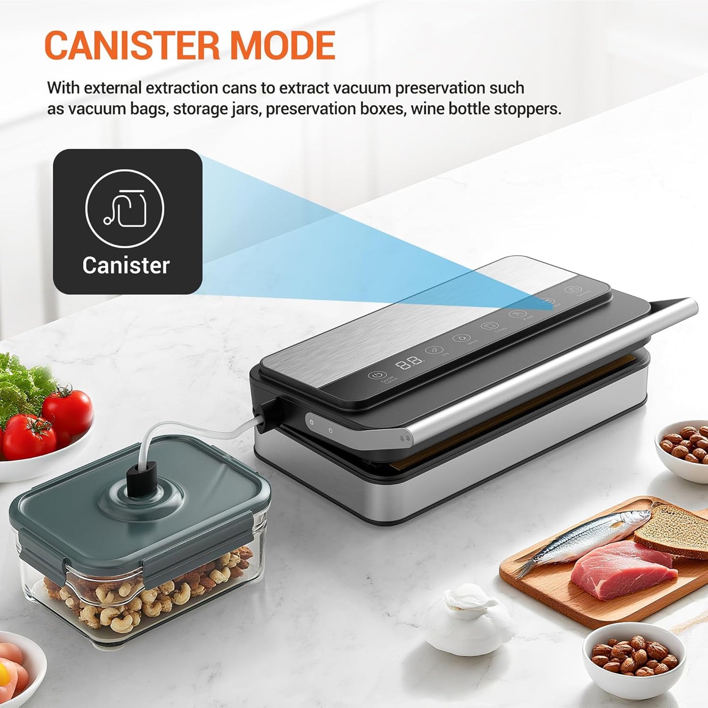 VUSIGN Vacuum Sealer Machine with Strong -85KPA Suction, Low Noise, Built-in Cutter, Bag Storage Box, Handheld Design