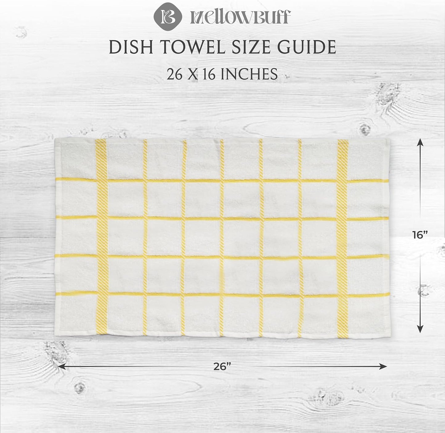 100% Cotton Terry Dish Towels, 4 Pack Checks, 16 x26 Inches, Super Soft and Absorbent Kitchen Towels, Perfect for Kitchen Cleaning and Dish Washing | Yellow