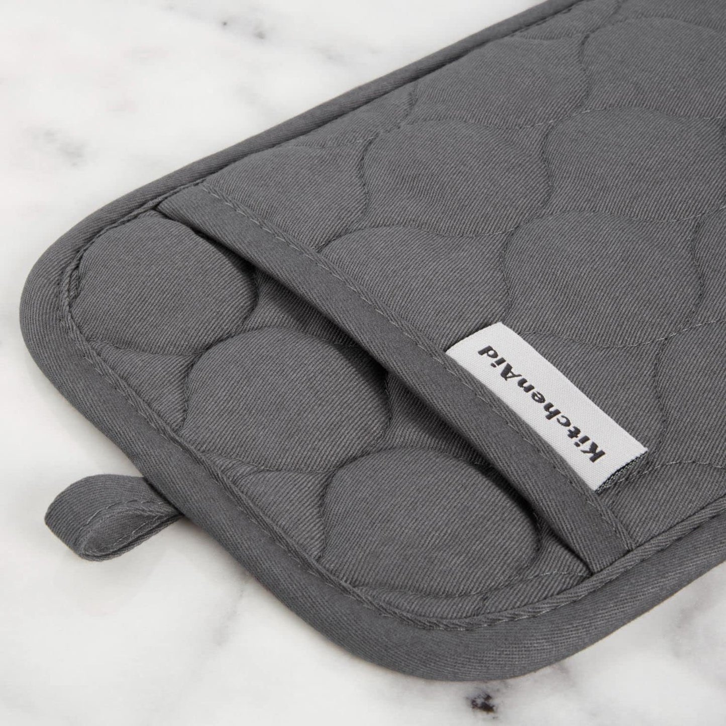 KitchenAid Quilted Cotton Terry Cloth Oven Mitt, Pot Holder Heat Resistant, 16"x26", 7"x13" & 7"x10", Charcoal Grey