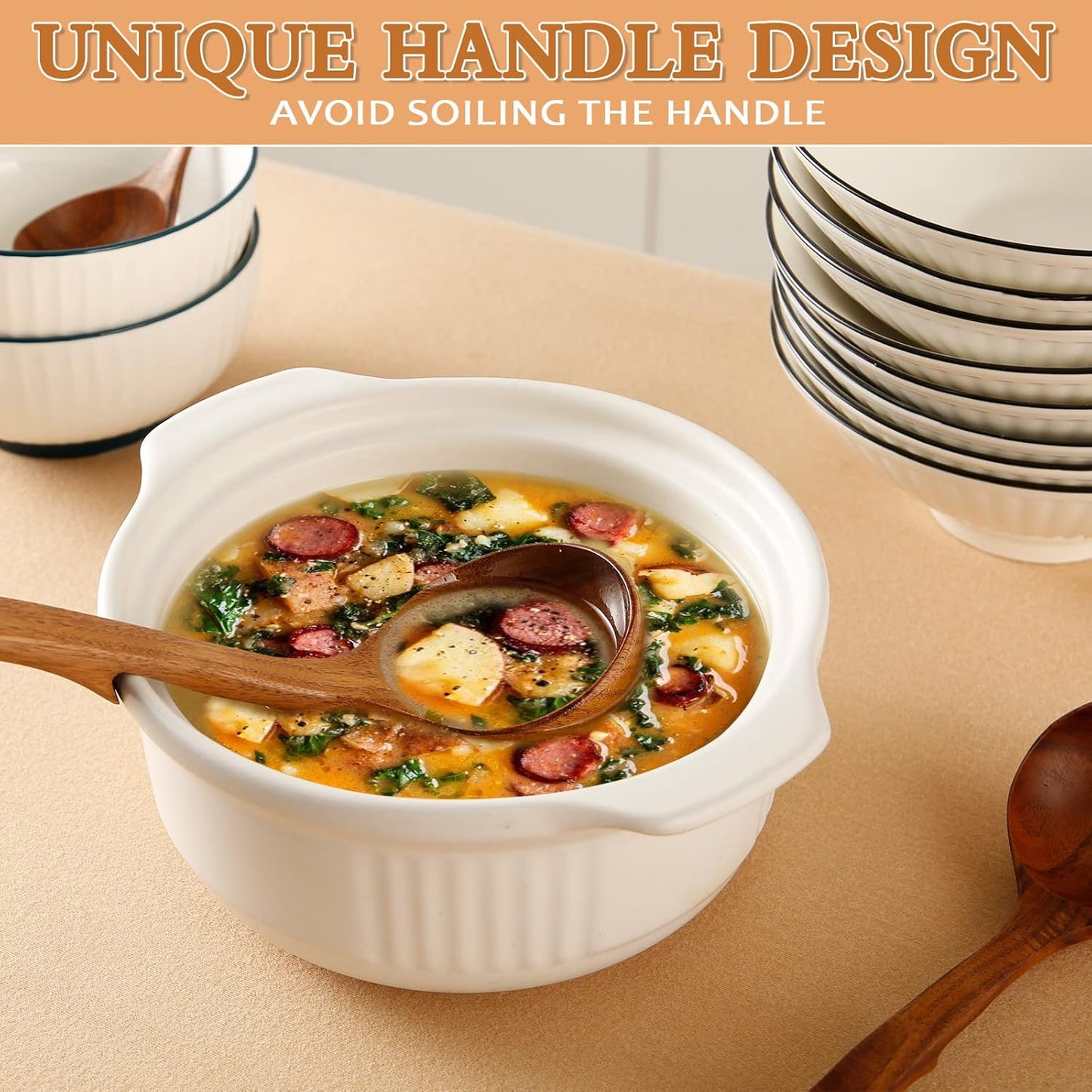 Wooden Ladles Soup Set, 3 Size Wooden Spoons For Cooking, Non-Stick Wooden Spoon, Natural Teak Wood Cooking Spoons, Kitchen Utensils set