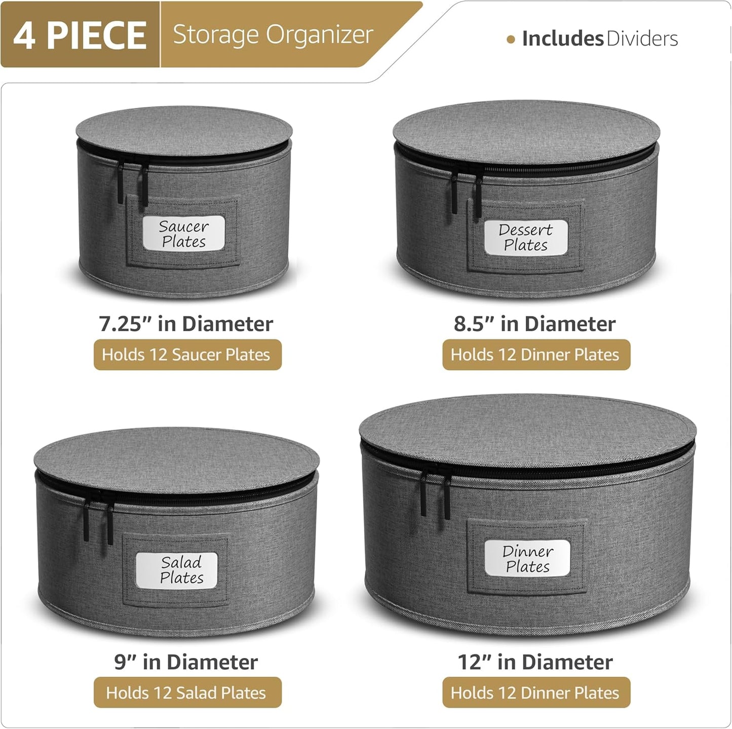 Sorbus China Storage Containers - Hard Shell Dish Storage Containers for Organizing, Moving Supplies, Party - 4 Stackable Plate Carrier Set for Dinnerware, Plate Organizer with Felt Plate Protector