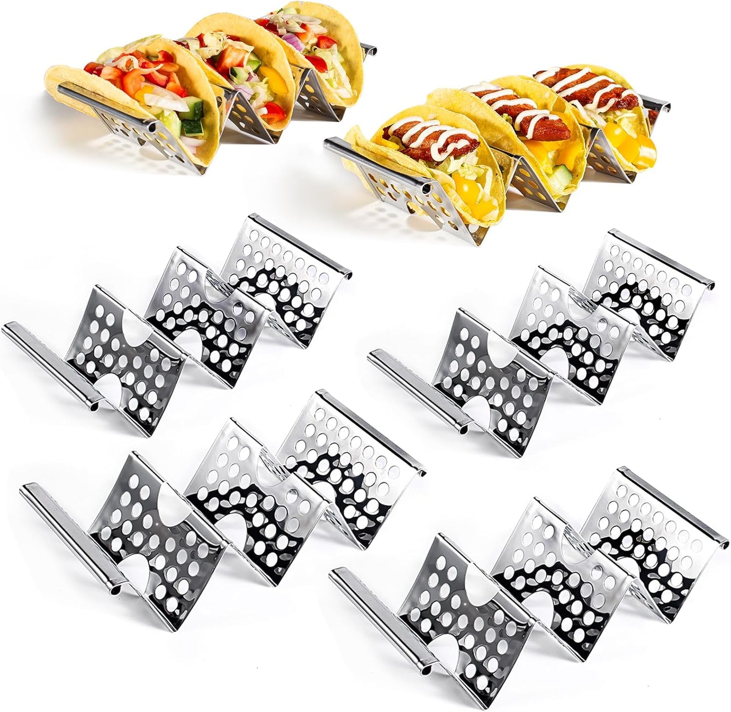 Taco Holders Set of 6, Stainless Steel Taco Holder Stand, Stylish Taco Shell Holders, Each Metal Taco Stands for 3 Tacos, Taco Rack Taco Serving Tray Oven, Grill and Dishwasher Safe