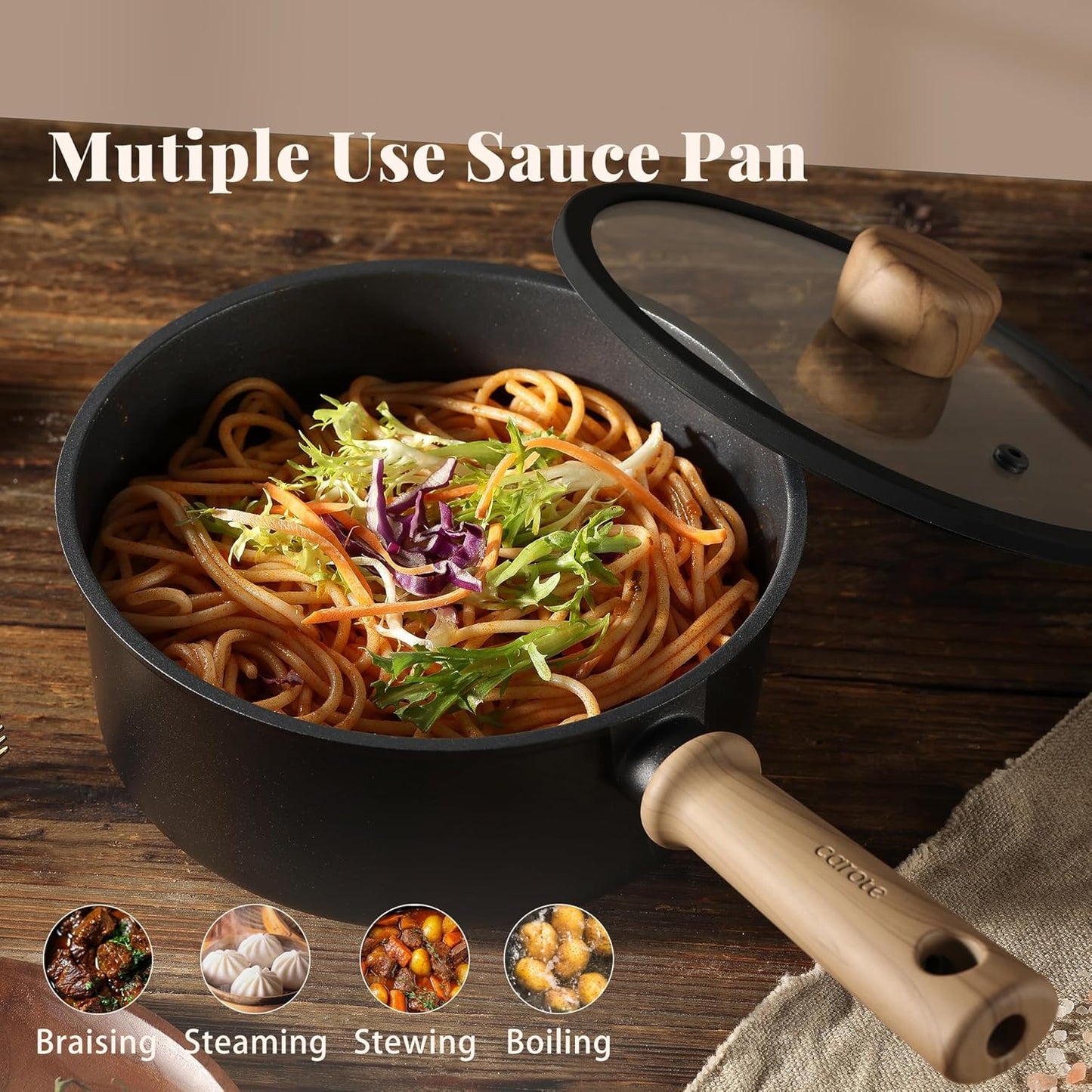 CAROTE Nonstick Sauce Pan Set With Lid, 1.5Qt & 2.6Qt Non Stick Saucepan Small Pots for Cooking, Multipurpose Ultra-light Titanium Small Kitchen Cooking pots, Induction Compatible, PFOA/PFOS Free