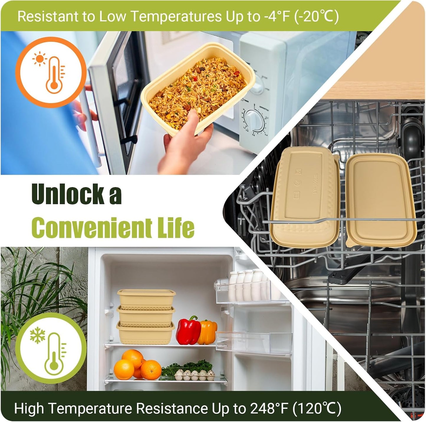 25Pack(50pcs) Meal Prep Containers Reusable, 32oz Bamboo-Powder Food Containers with Lids, Plant-based To Go Containers for Lunch - Microwave, Freezer, Dishwasher Safe