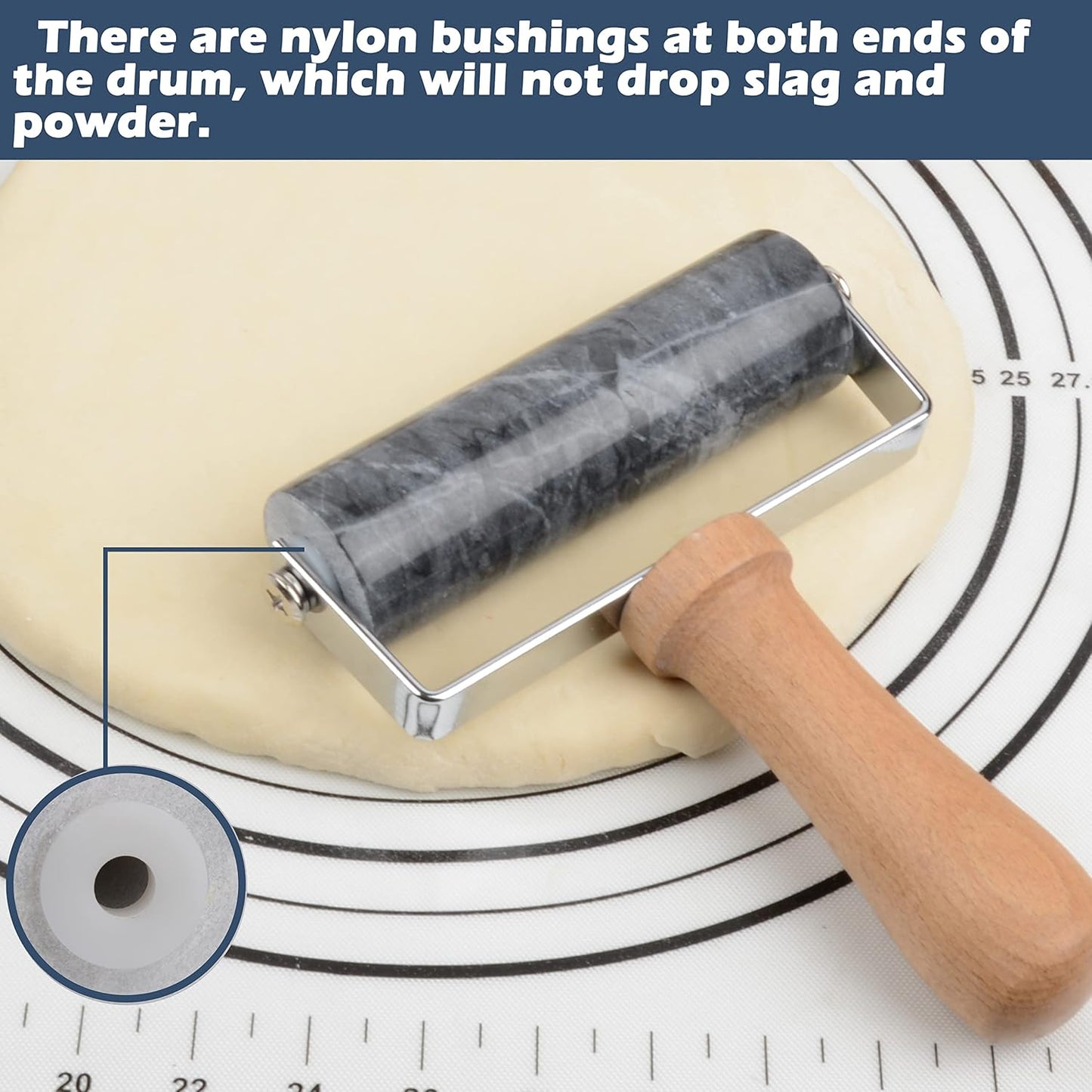 Tianman Rolling Pin Pizza Roller, Marble Roller Non-Stick T-Type, For Cake Baking Tortilla Fudge Pizza Cookies and Other Kitchen Baking Cooking (Type 1 Black).