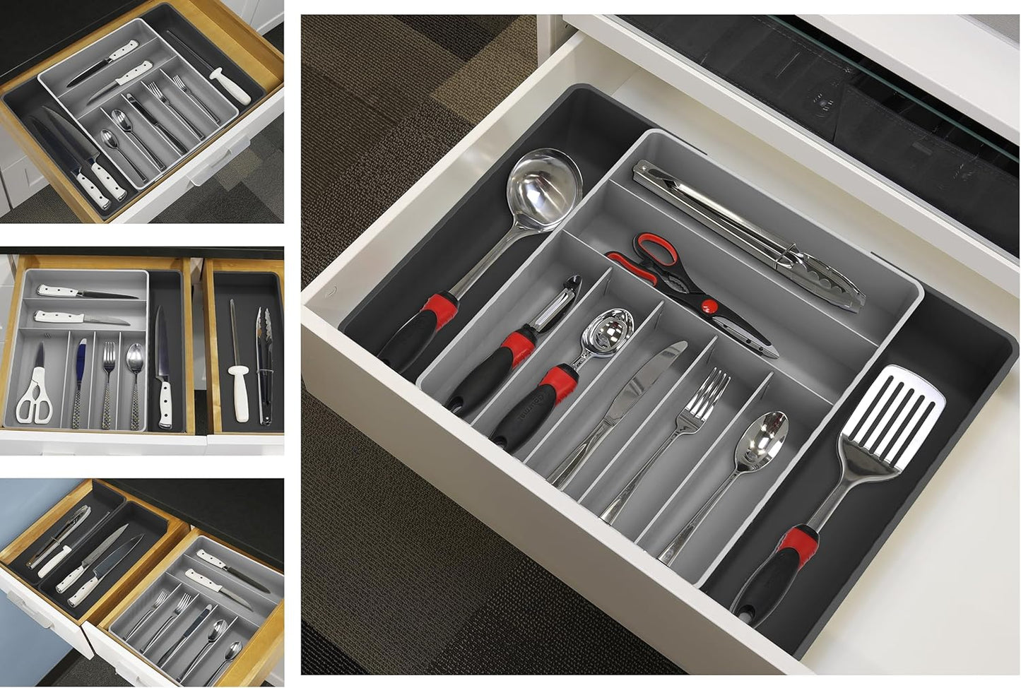 Simple Houseware Expandable Kitchen Drawer Flatware Organizer, Black/Gray