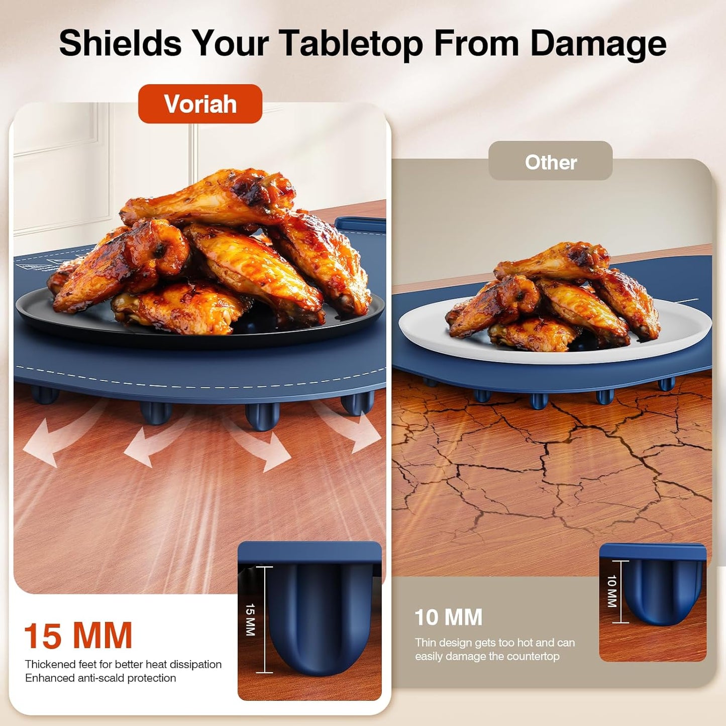 Warming Mat for Food, Voriah Electric Warming Tray with 99H Timer & 8 Temperature Settings, Foldable Food Warmer with °C/°F Switch, Keeps Food Warm at Buffets, Sabbath, Family Gatherings（Dark Blue）