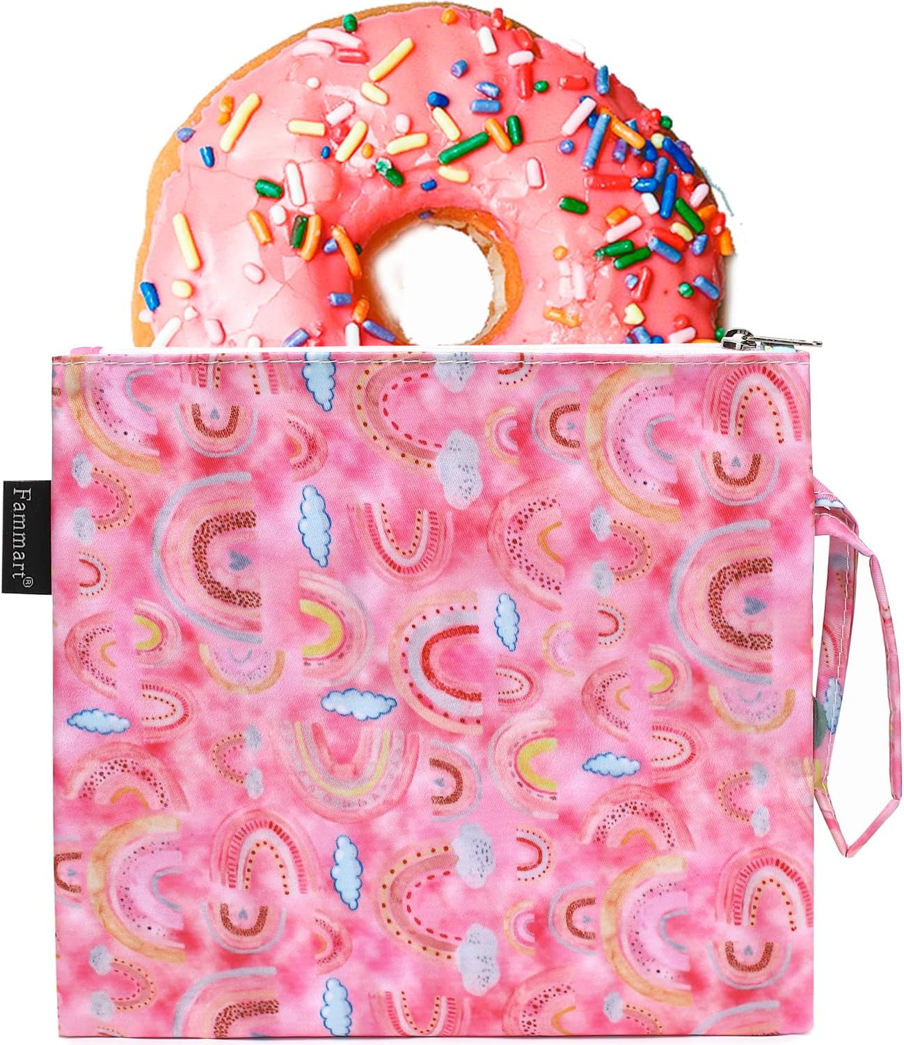 Reusable Sandwich Bag/Snack Bag for Kids & Adults, Dual Layer Lunch Bag with Handle, Washable, Food Safe, BPA Free (1-Pack, Rainbow)