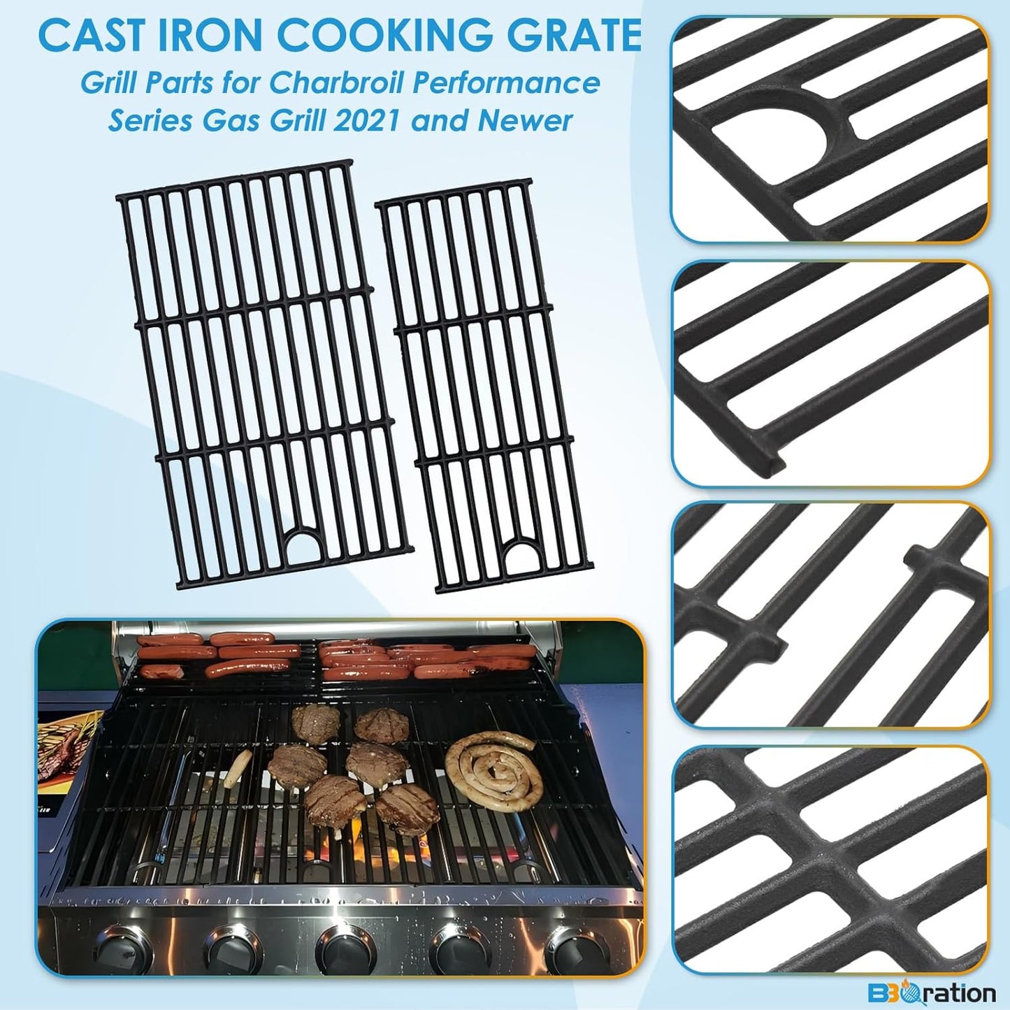 17" Grill Grate for Charbroil Performance 5 Burner 463448021 463449021 463450022 463451022 463455021 463458021, Cooking Grate for Charbroil Grill Replacement Parts G426-0004-W1 G426-0005-W1