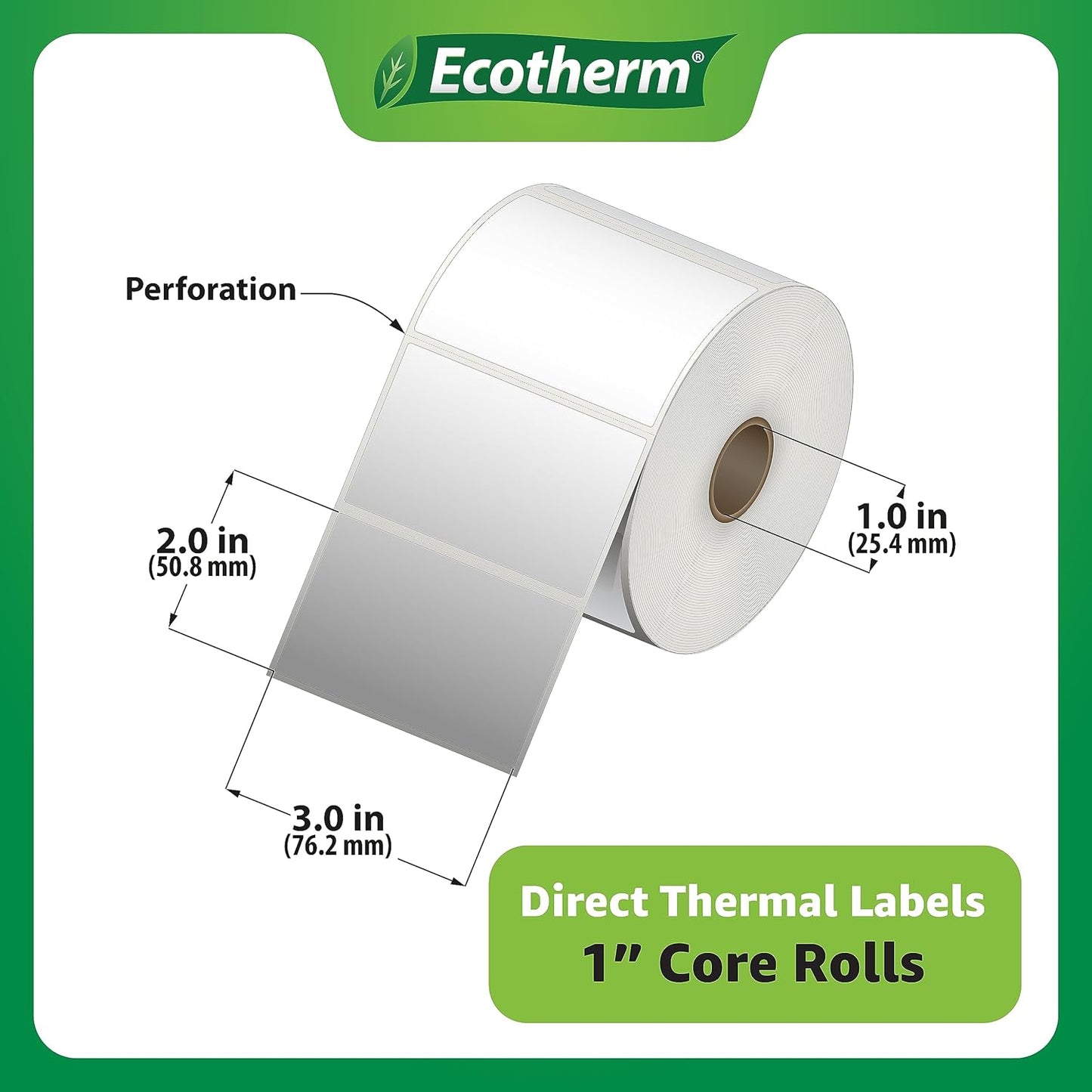 3" x 2" Thermal Labels | 4 Rolls | 2940 Labels | fits Zebra, Munbyn, Rollo, Godex, Arkscan, iDPRT, Offnova Thermal Label Printers and More | Blank White Adhesive Stickers by Ecotherm