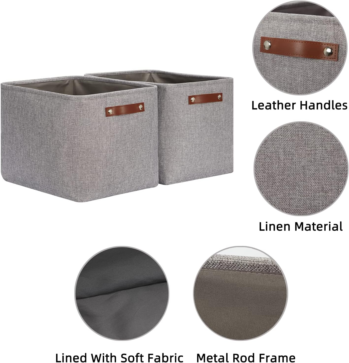 HNZIGE Large Rectangle Storage Baskets for Shelves 16"×11.8"×11.8" Fabric Storage Bins with Handles (2 Pack) Decorative Storage Baskets for Organizing Clothes, Toy, Quilts, Sundries Closet(Gray)