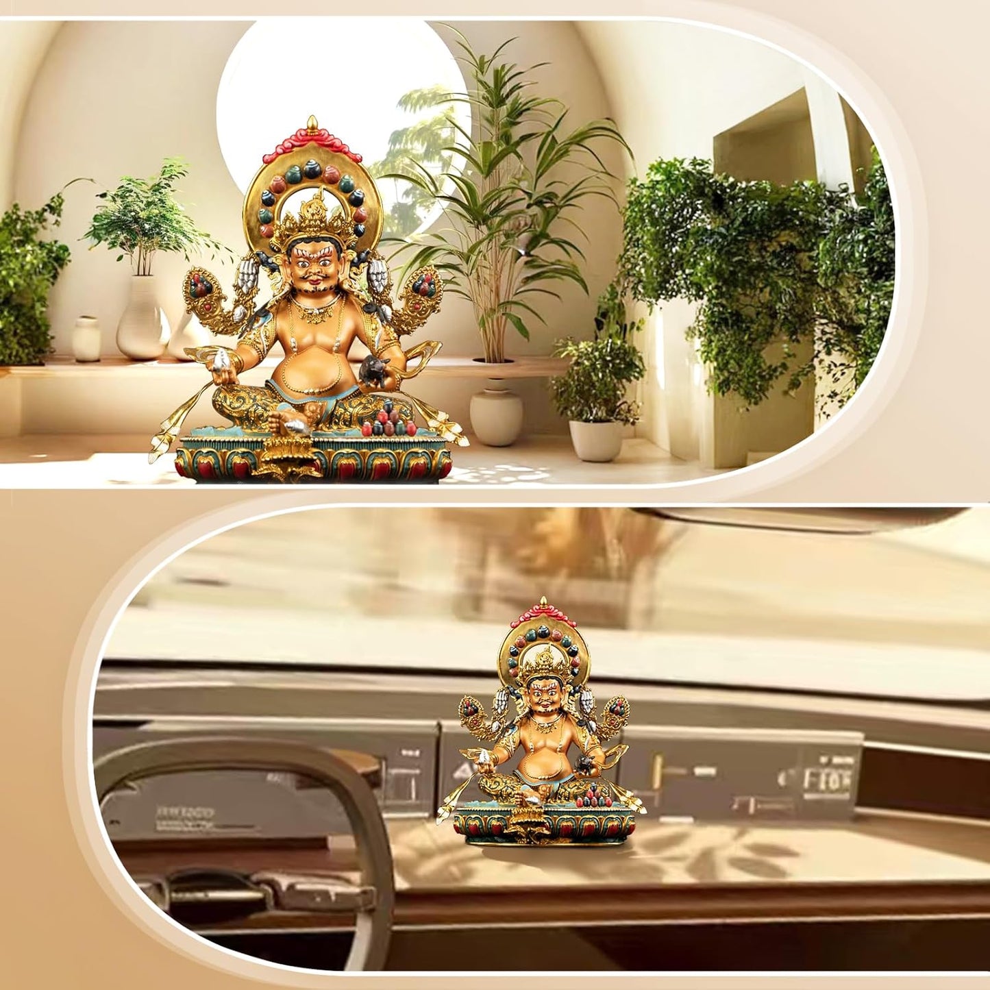 Vajrayana Buddha of Wealth-Yellow Jambhala, Tibetan Buddhism, Artisan Series, Nepalese Craft, Engraving, Painting for Buddhist Altar Zen Meditation,5.11"