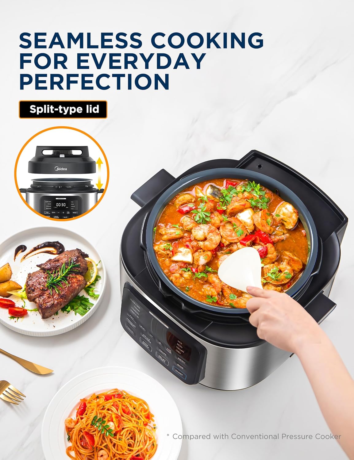 Midea WideMax 12-in-1 Electric Pressure Cooker, 6.5 Quart, 12 Presets, Multi-Functional Programmable Slow Cooker, Rice Cooker, Steamer, Sauté Pan, Cake, Yogurt, Warmer and More