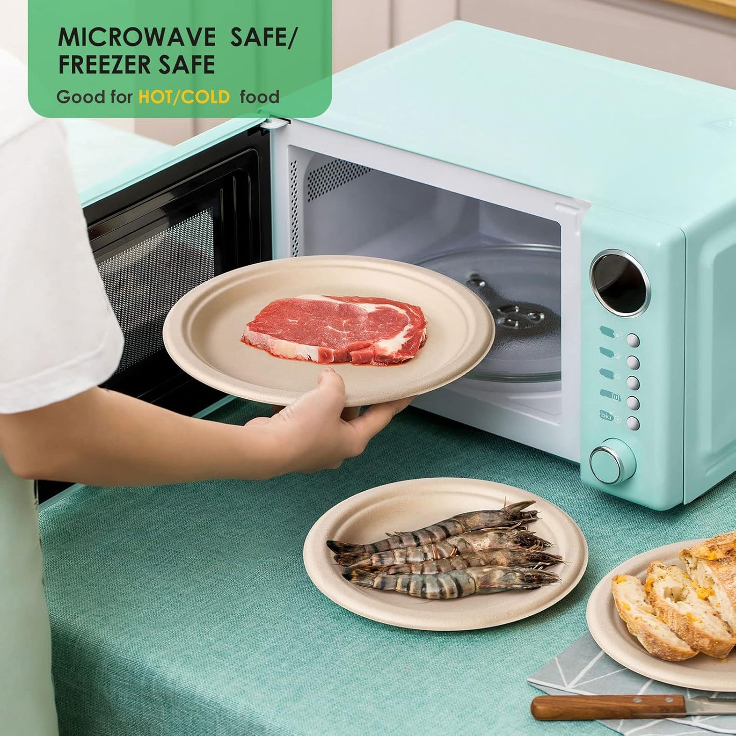 Gezond 100% Compostable Paper Plates 7 Inch, 150pcs Disposable Heavy-Duty Plates Unbleached Biodegradable Plate Made of Sugarcane Fiber