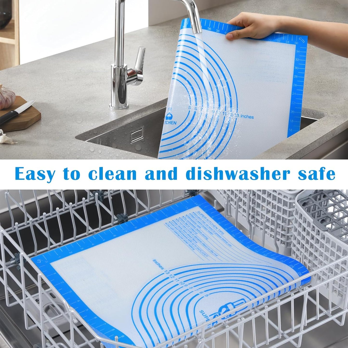 Nonstick Silicone Pastry Baking Mat Large with Measurements 16''By 24'' for Silicone Baking Mat, Counter Mat, Dough Rolling Mat/Pie Crust Mat By Folksy Super Kitchen(16×24, Blue)