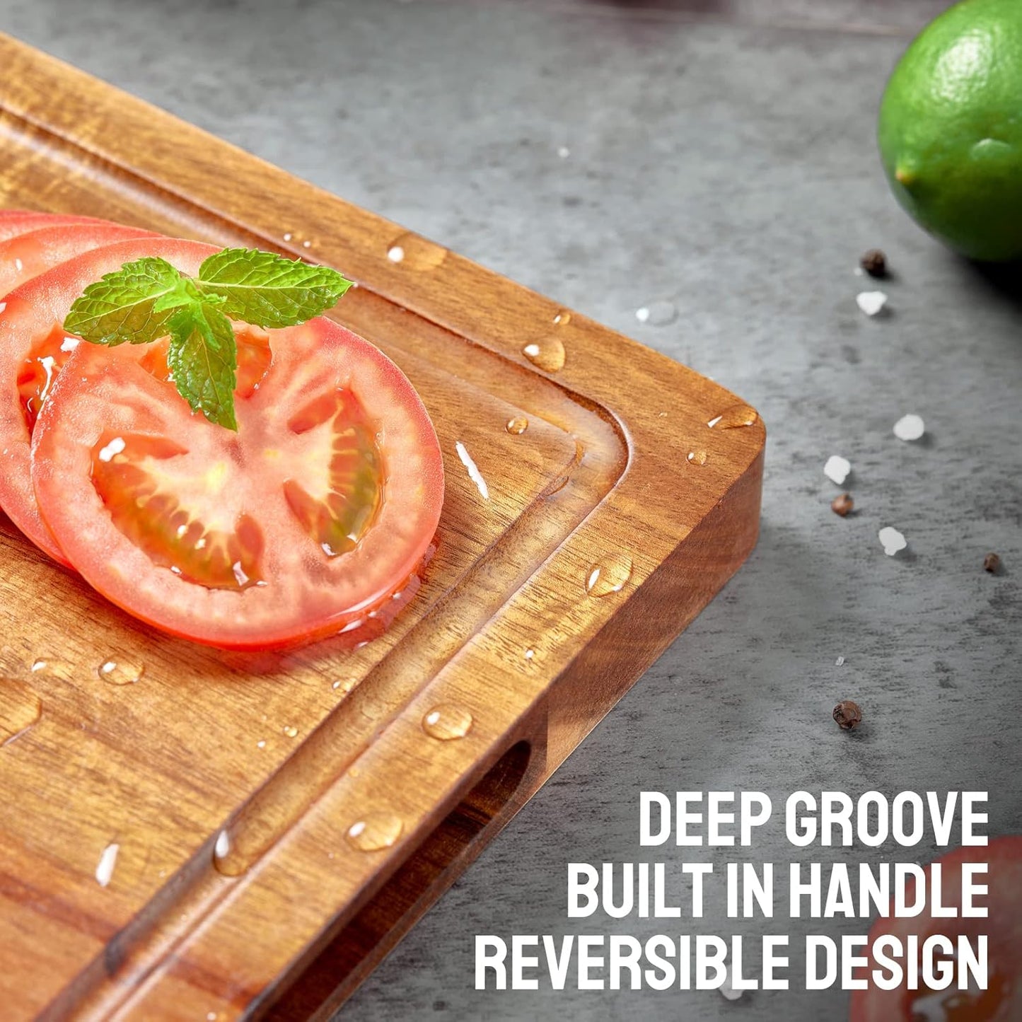 Cutting Boards, 16.5x13 Large Acacia Wooden Cutting Boards for Kitchen, Edge Grain Reversible Wood Chopping Board with Juice Groove and Handles, Pre-Oiled Carving Tray for Meat & Cheese