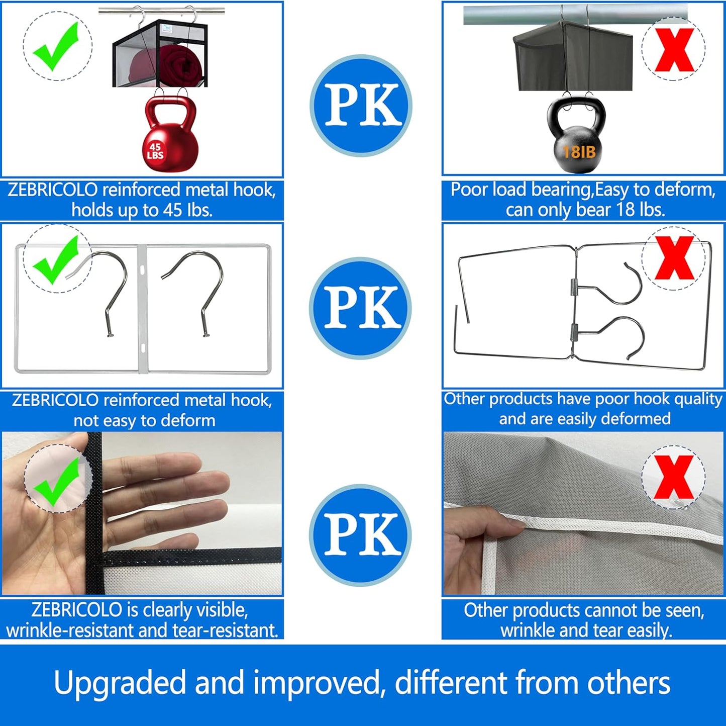 Closet Organization,12 Section, Hanging Closet Organizer, Space Saving, College Dorm Essentials for Girls,Heavy dutys Hooks Up to 45 Pounds,Clothes Storage,Closet Organizer,White/Black