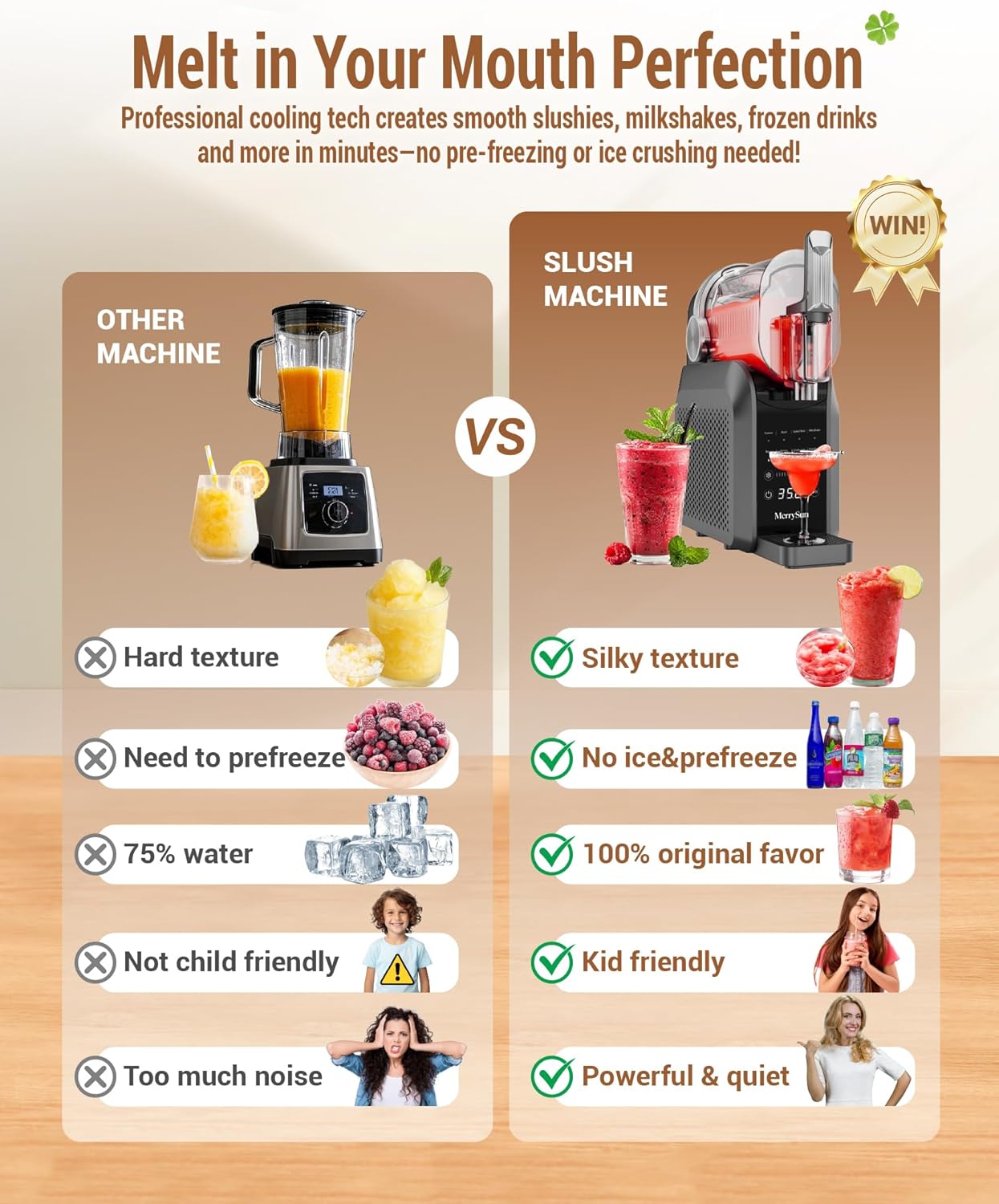 Merrysun Slushie Machine 88 oz with Dust Cover 7-in-1 Slushy Machine for Home, No Ice Needed, Auto-Clean, LED Display, Frozen Drink Maker for Margaritas, Cocktails, Milkshake, Smoothies