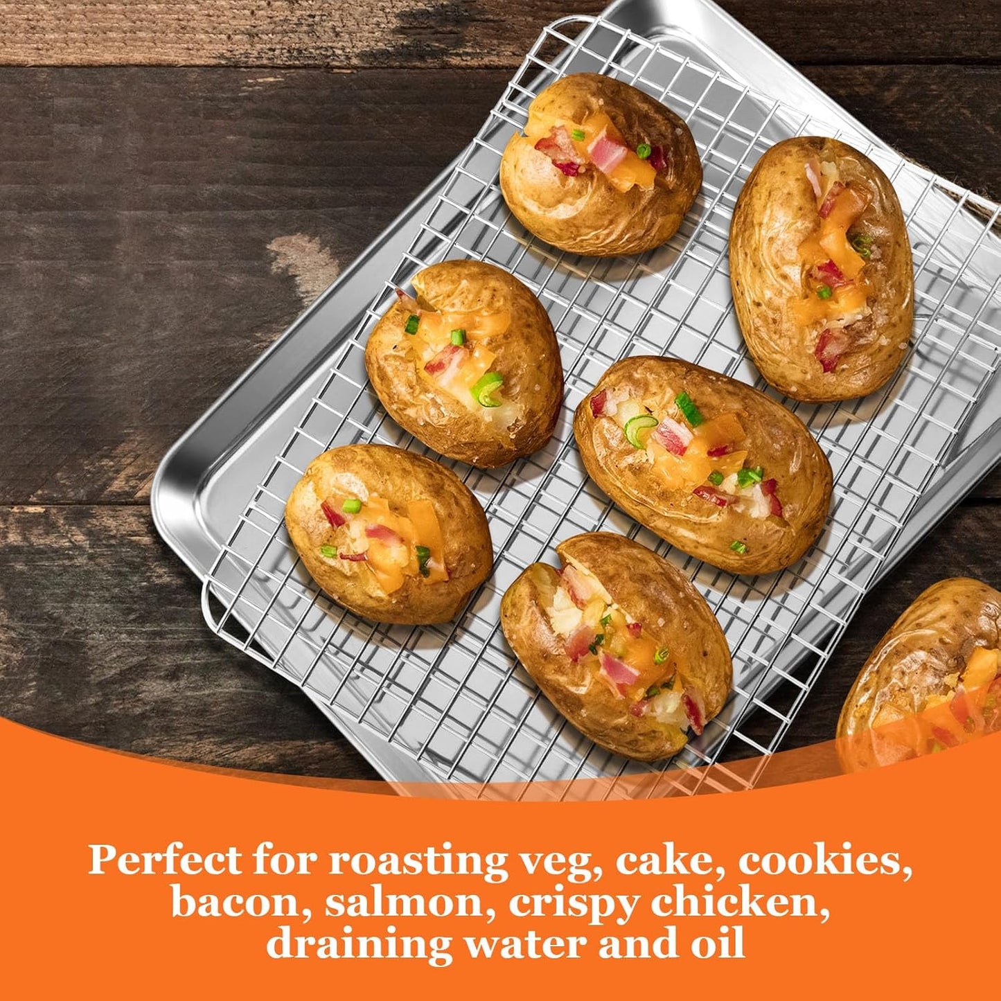 Jelly Roll Pan with Cooling Rack, Leonyo Baking Sheet Pan with Wire Rack, Commercial Stainless Steel & Nonstick Large Cookie Sheet Trays for Oven Cooking, Size 16 x 12 Inch (2 Trays + 2 Racks)