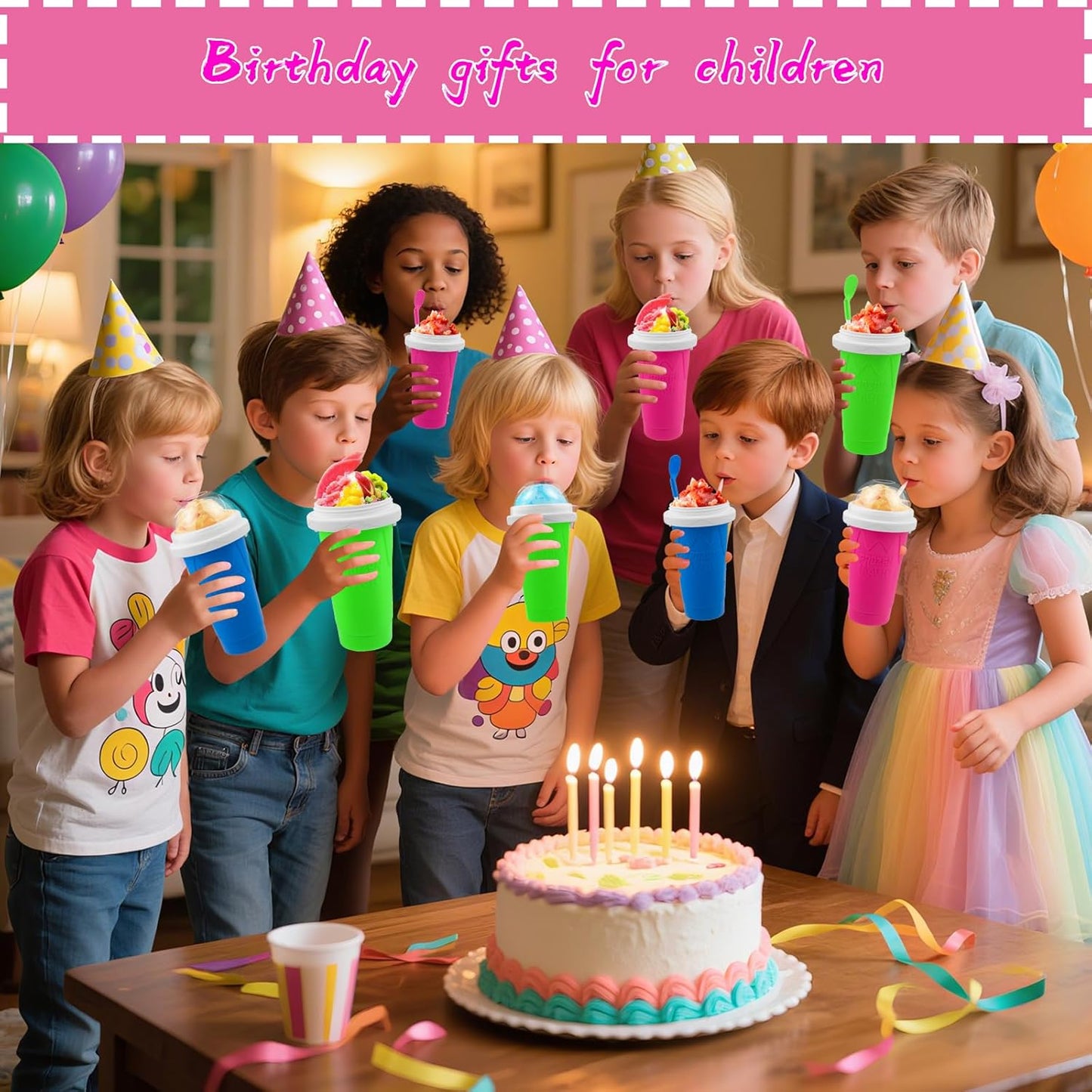 3PCS Slushie Maker Cup - DIY Magic Quick Frozen Smoothies Cups for Homemade Milk Shake Ice Cream Maker, Portable Cooling Cup, Double Layer Squeeze Slushy Maker Cup, Birthday Gifts for Kids Family