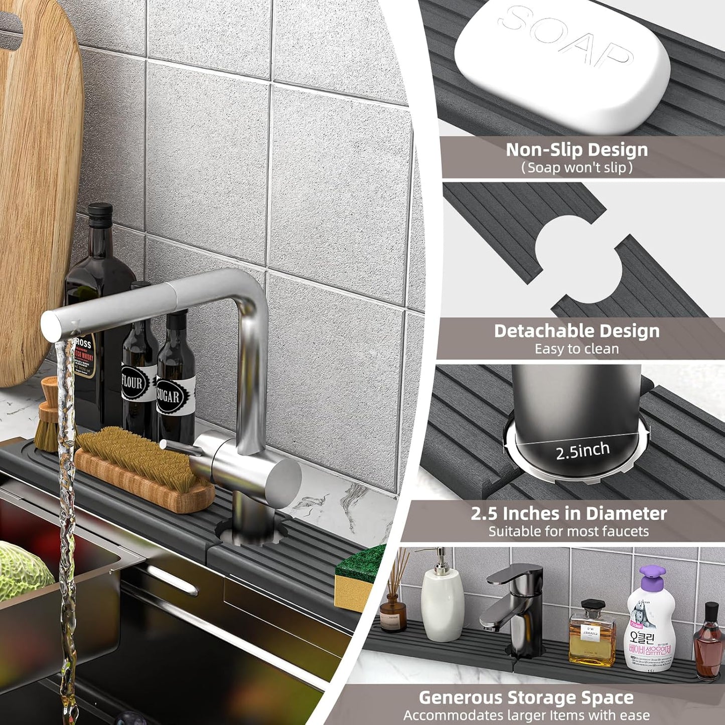 Faucet Mat for Kitchen Sink - Super Absorbent Diatomite Fast Drying Stone, Quick Drying Splash Guard,Prevents Moisture Buildup Sink, Durable Protector for Kitchen,Bathroom Counter