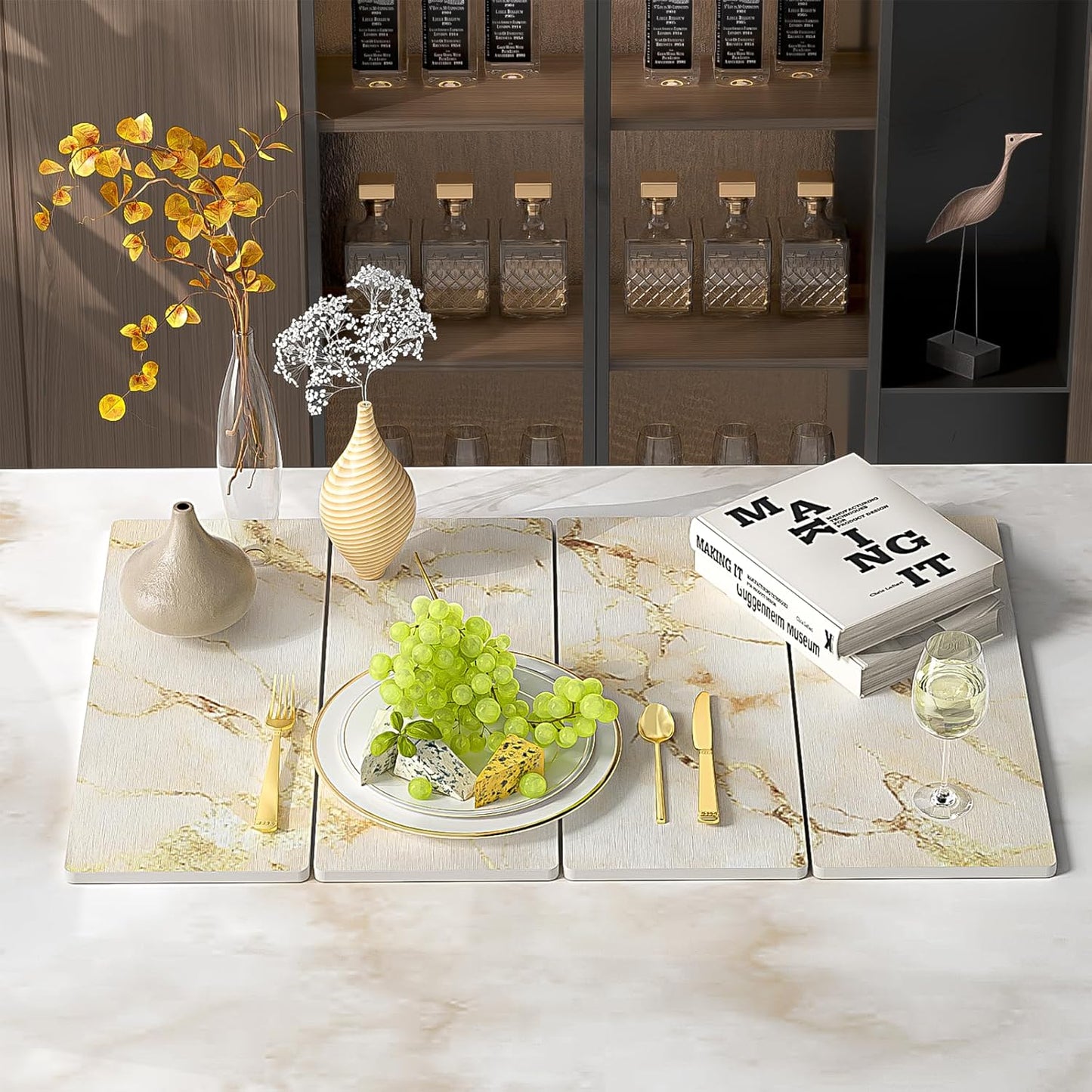 Stone Drying Mat for Kitchen Counter, White with Gold Veins Stone Dish Drying Mat - Diatomite Water Absorbing Drying Stone for Kitchen Counter Mat, Quick Dry Stone Mat Kitchen for Cups Dishes Bottles.