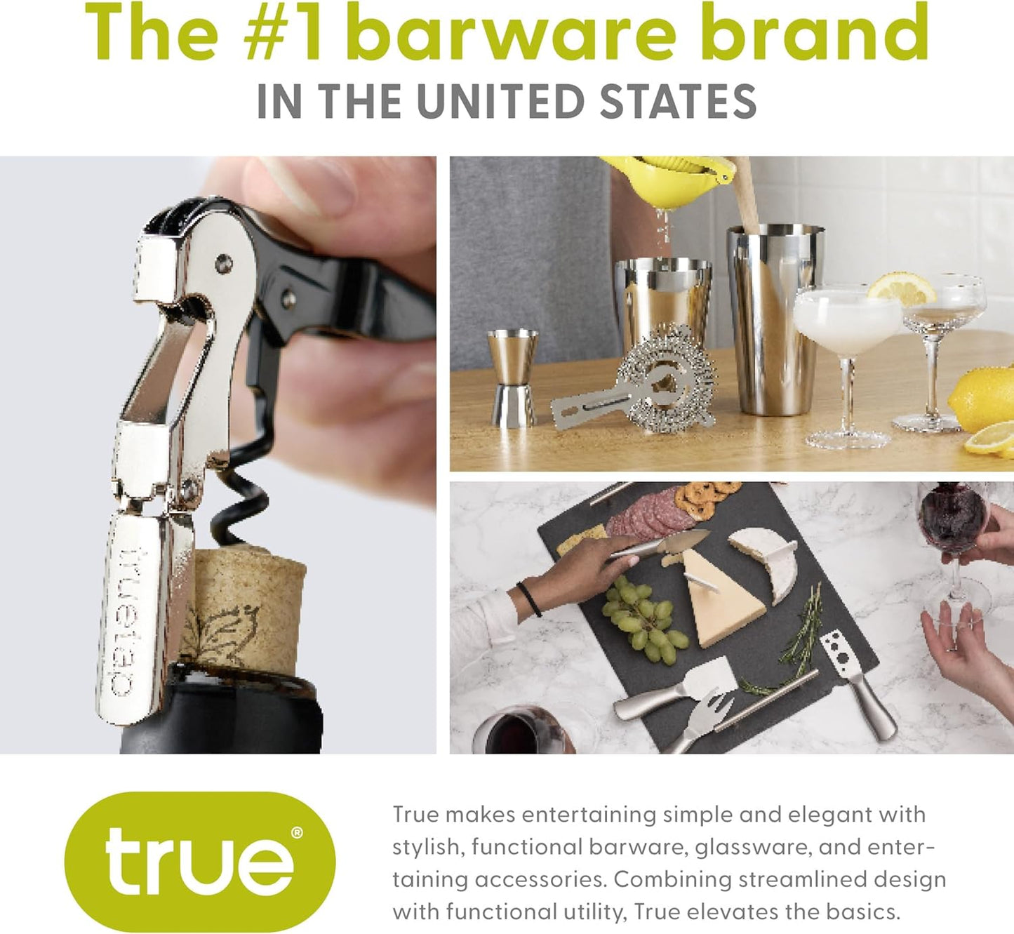 True Brands TrueTap Double Hinged Waiters Corkscrew, Top-notch Stainless Steel Opener with Foil Cutter Built to Last Wine Key Lime Green, Set of 1