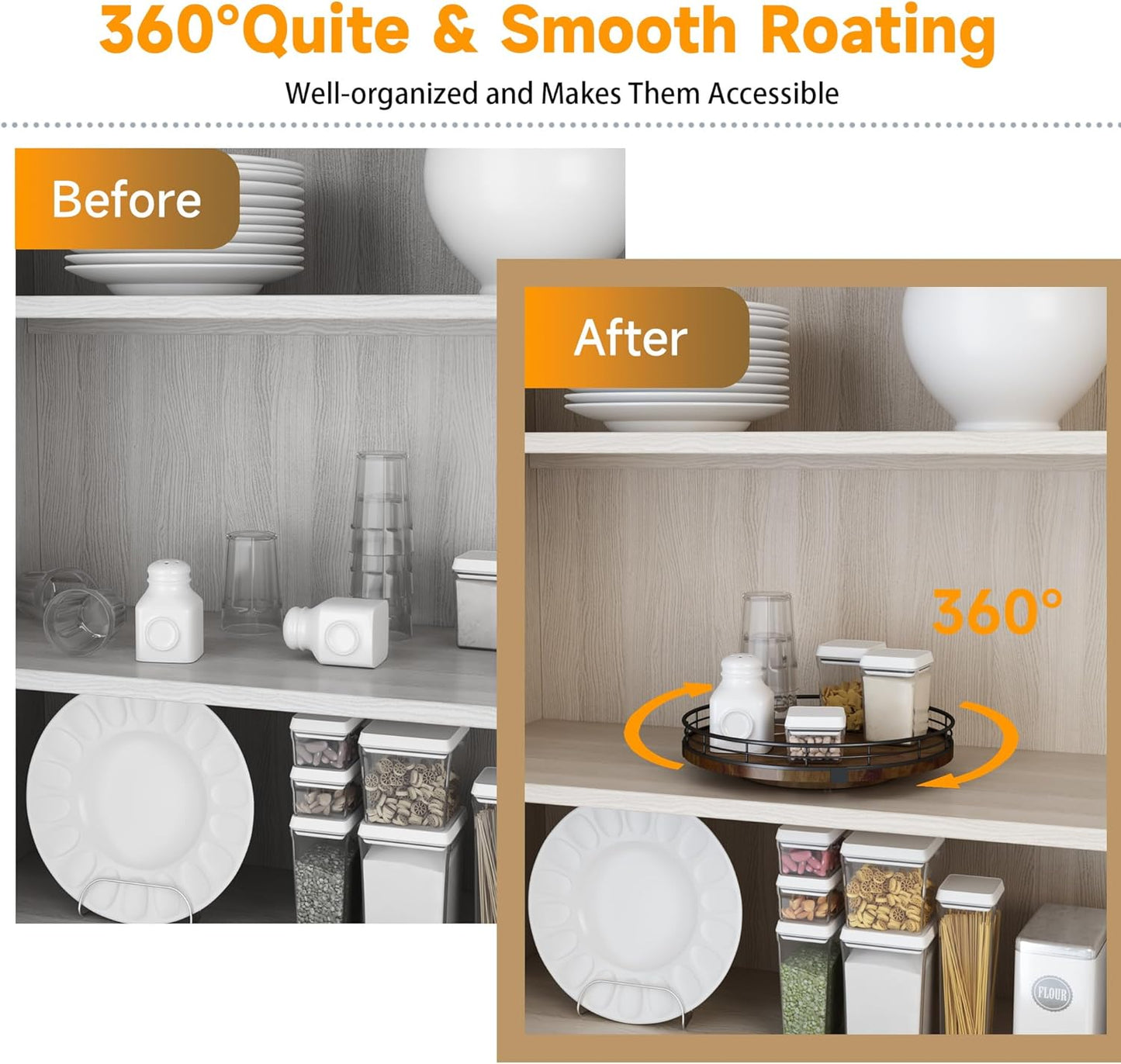 Farmhouse Oak 10" Lazy Susan Turntable Organizer for Cabinet, Round Wooden Lazy Susan Organization and Storage for Dining Table, Pantry, Kitchen, Countertop, Cupboard,Home Decor, Walnut Wood