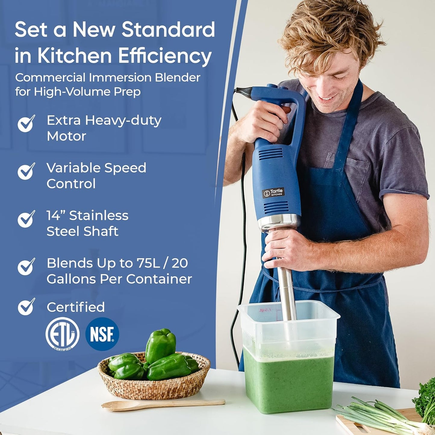 TK Commercial Immersion Blender, 750 Watt/1 HP Variable Speed Motor, 20,000 RPM X-Heavy Duty with Performance Assurance - 14"